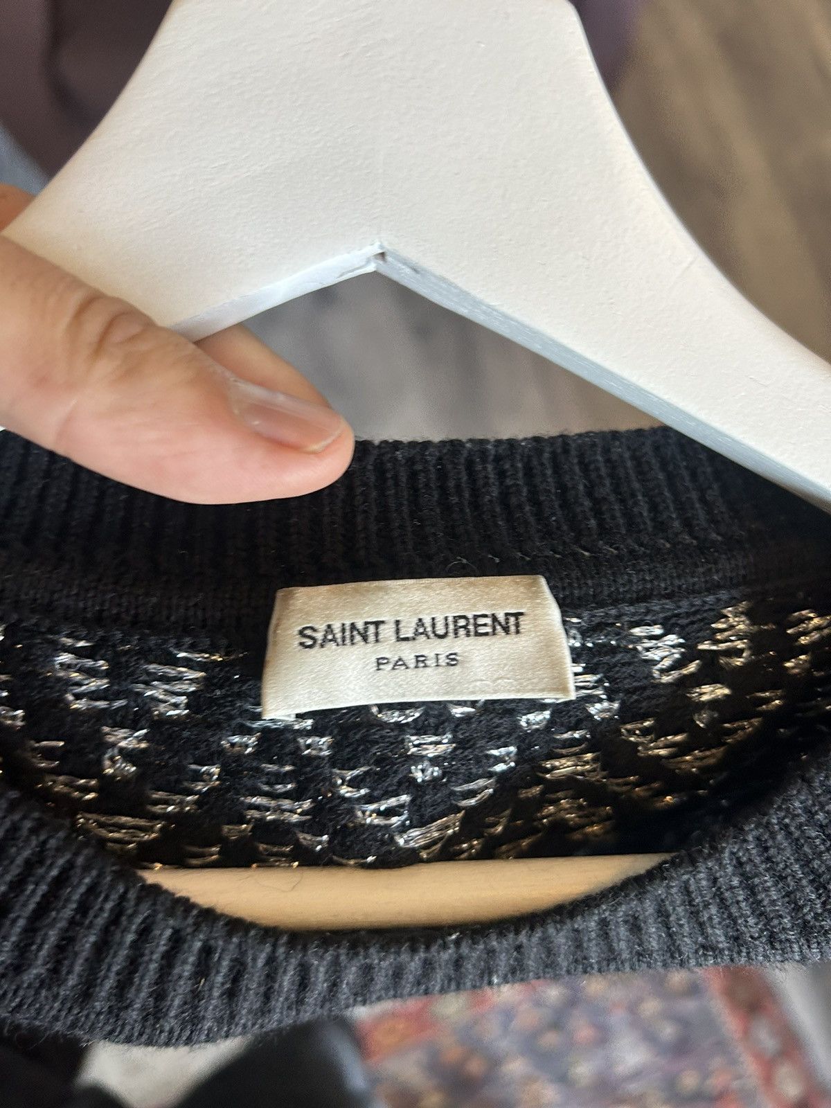 Saint Laurent Paris Black/Silver Zig-Zag Knit Sweater Size US XXL / EU 58 / 5 - 12 Thumbnail