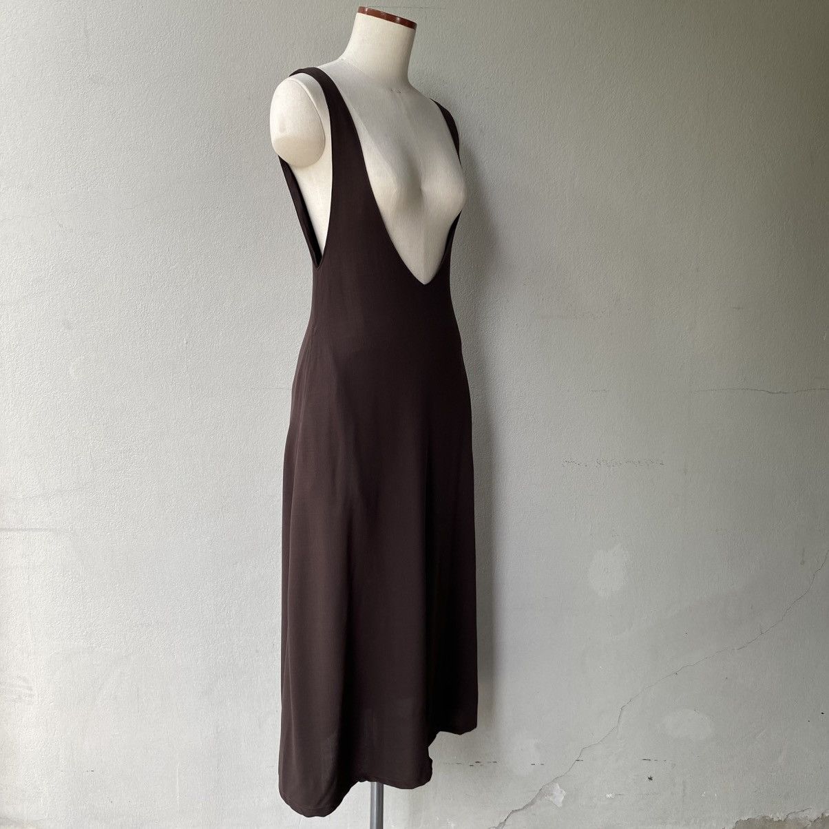 Y's Y’s Brown Deep V-Neck Sleeveless Midi Dress Size M / US 6-8 / IT 42-44 - 3 Thumbnail