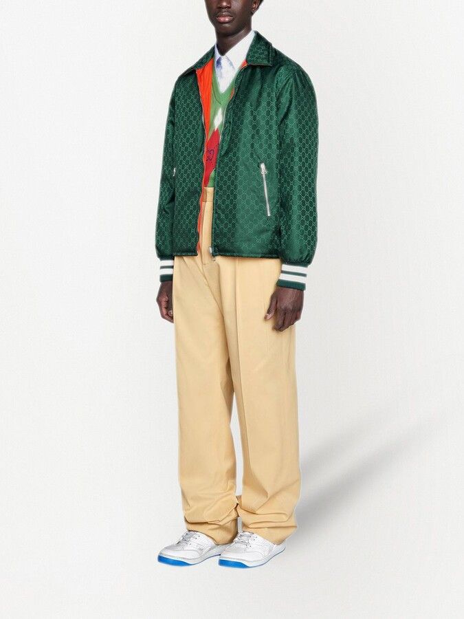 Gucci oc11z1025 Monogram-Pattern Zip-Fastening Jacket in Green Size US S / EU 44-46 / 1 - 2 Thumbnail
