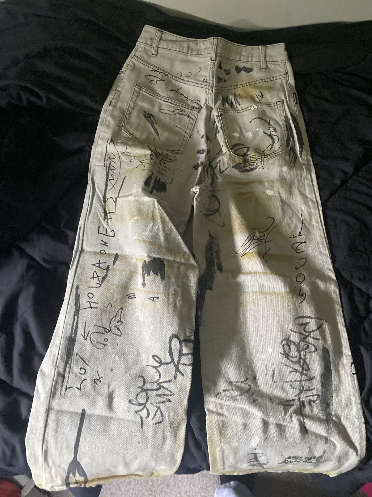 Japanese Brand × Vintage Graffiti Denim Flared Pants Size US 33 - 2 Thumbnail