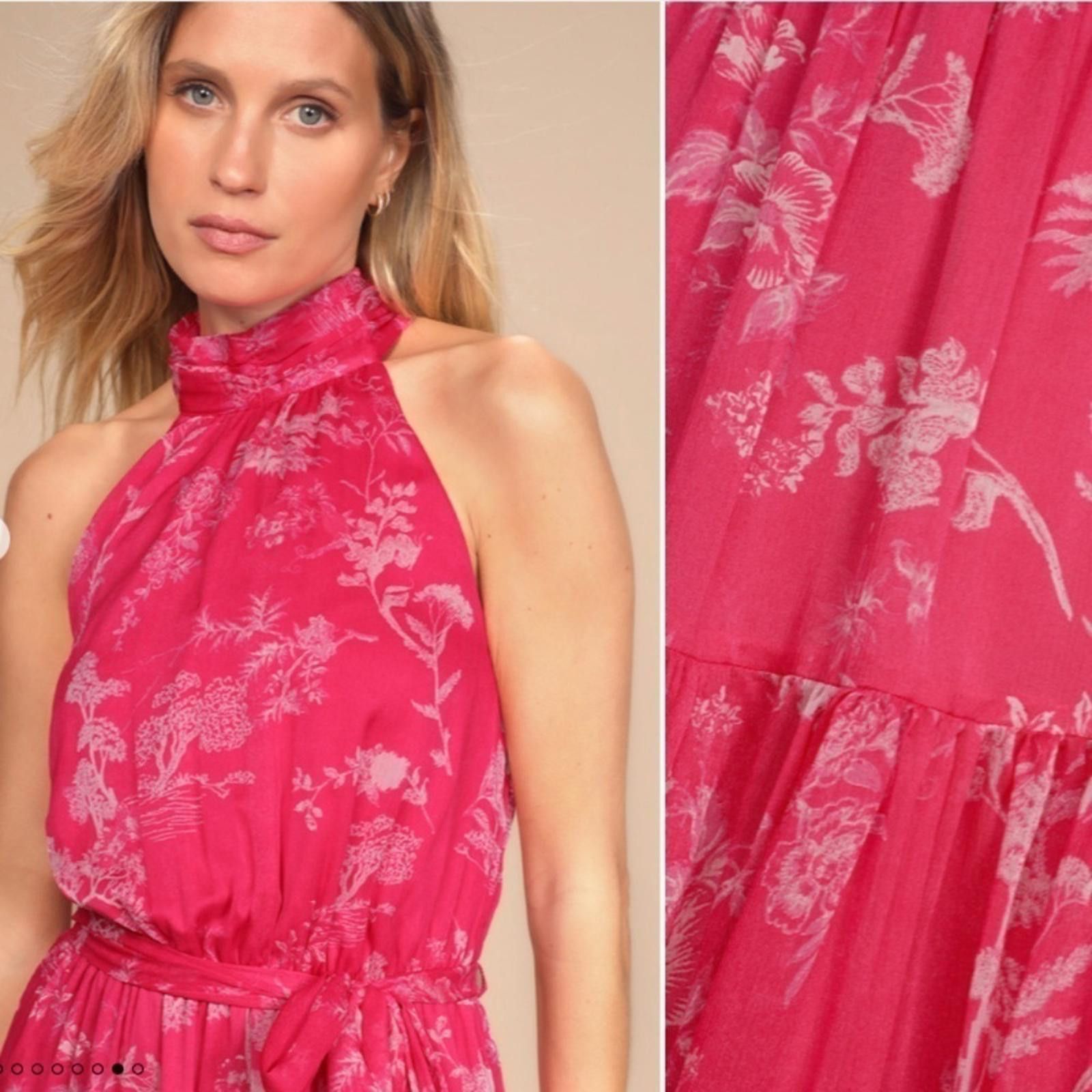Lulus LULU's Floral Sexy Flowy Chic Halter Neck Hot Pink Midi Size S / US 4 / IT 40 - 3 Thumbnail