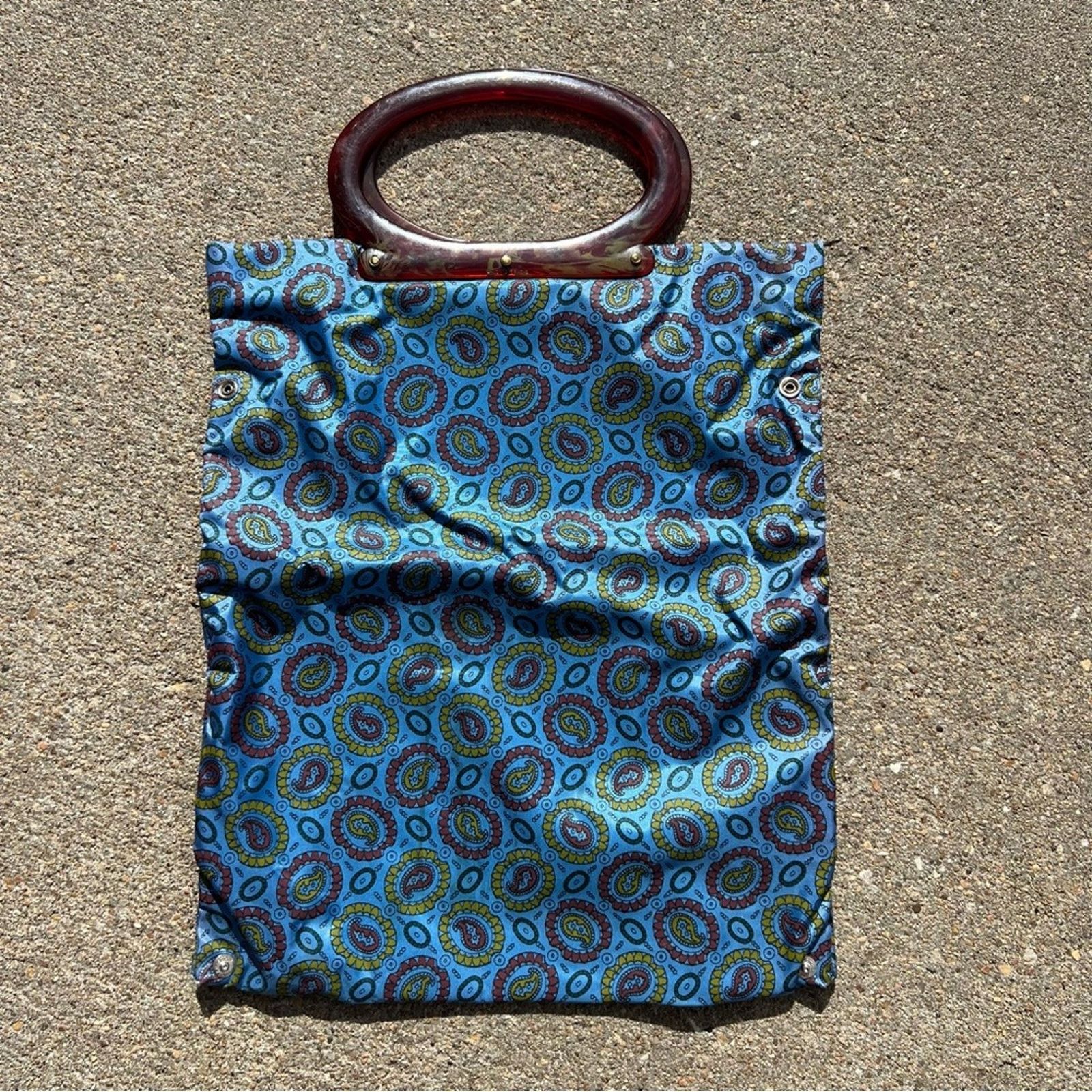 Vintage 60s Lady’s Pride blue paisley online convertible handbag