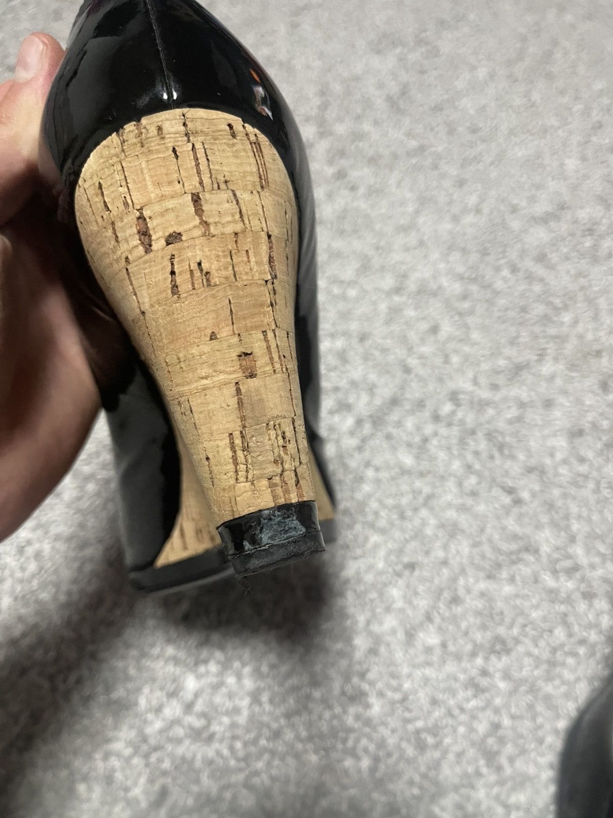 Prada Prada Vintage Patent Leather Peep Open Toe Wedge Cork Heels Size US 9 / IT 39 - 9 Thumbnail