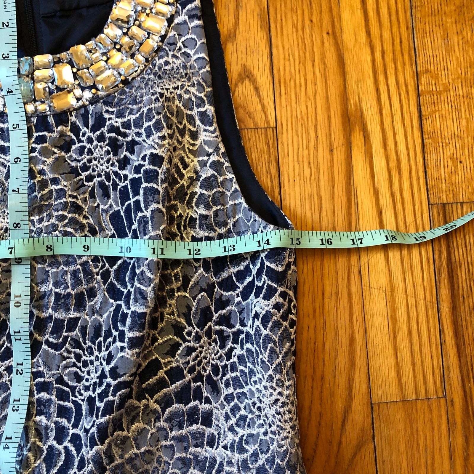 Nordstrom Carmen Marc Valvo Blue Silver Cocktl Dress Embellish Neck 6 Size M / US 6-8 / IT 42-44 - 5 Thumbnail