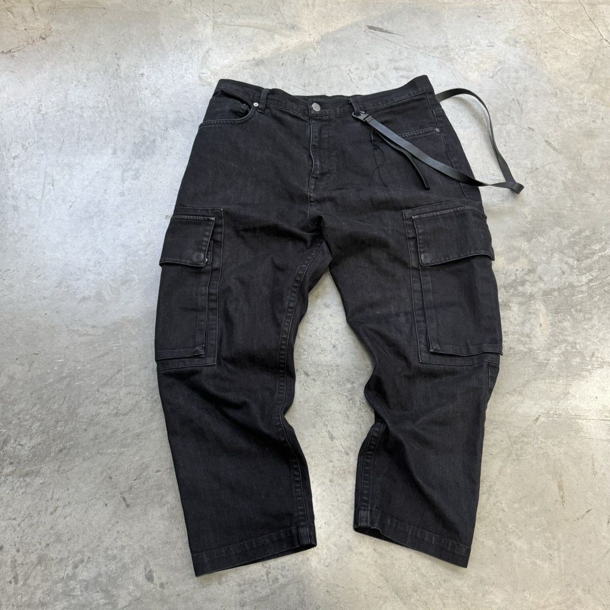 image of Archival Clothing Crazy Helmut Lang Cropped Faded Black Biker Cargo Jeans, Men's (Size 34)