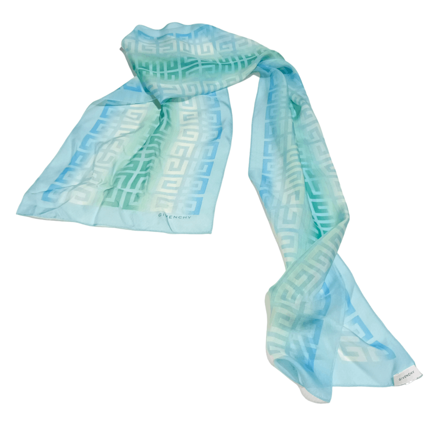 Givenchy GIVENCHY GG PARIS Monogram Blue Green Vintage Silk Scarf Size ONE SIZE - 10 Thumbnail