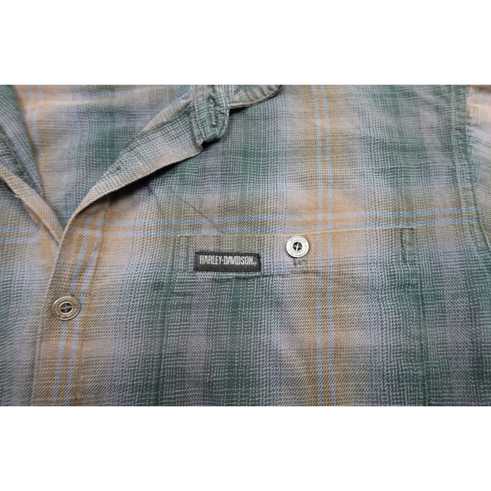 Harley Davidson Harley-Davidson Button-Up Shirt Mens Large Green Plaid Long Sleeve Front Pocketed Cotton Shirt Size US L / EU 52-54 / 3 - 3 Thumbnail