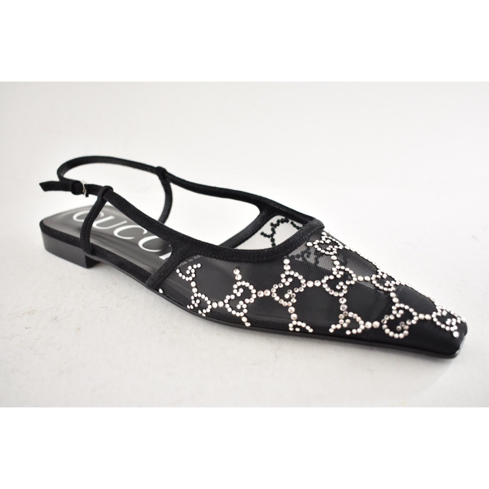 Gucci Gucci Demi GG Crystal Mesh Black Silver Slingback Ballerina Size US 7.5 / IT 37.5 - 4 Thumbnail