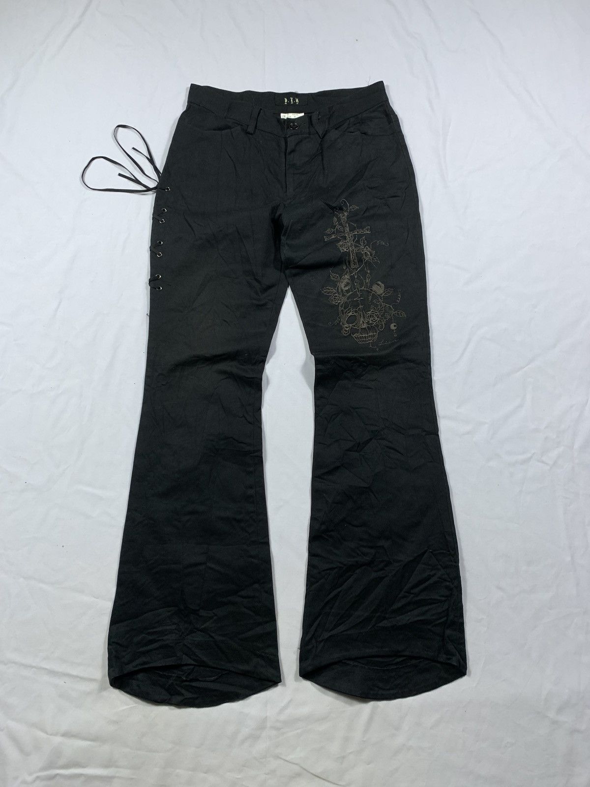 Tornado Mart Japanese Flare Gothic punk Skull Pants Lgb style Size US 29 - 1 Thumbnail