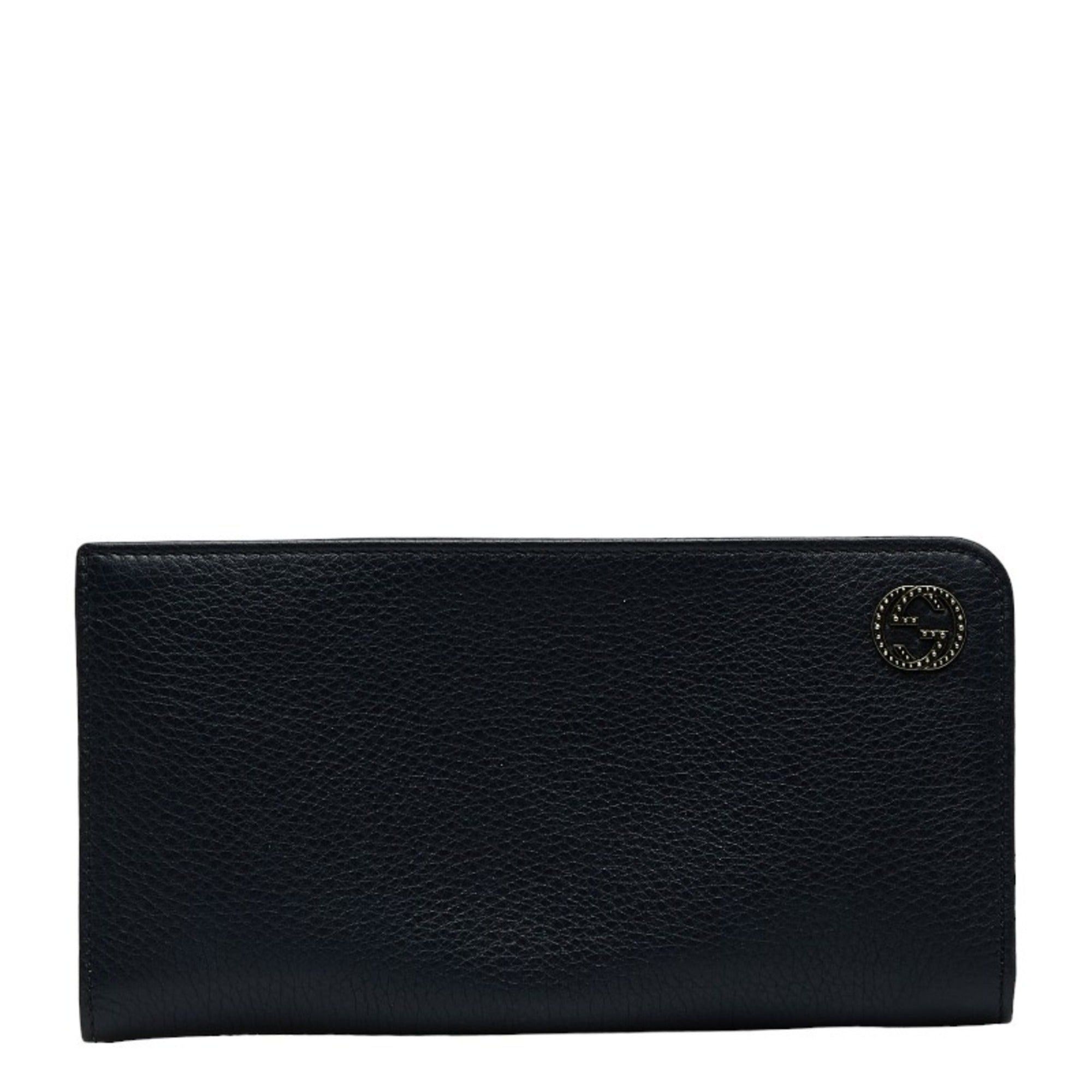 image of Gucci Interlocking G L-Shaped Long Wallet 308787 Navy Leather Women's in Blue
