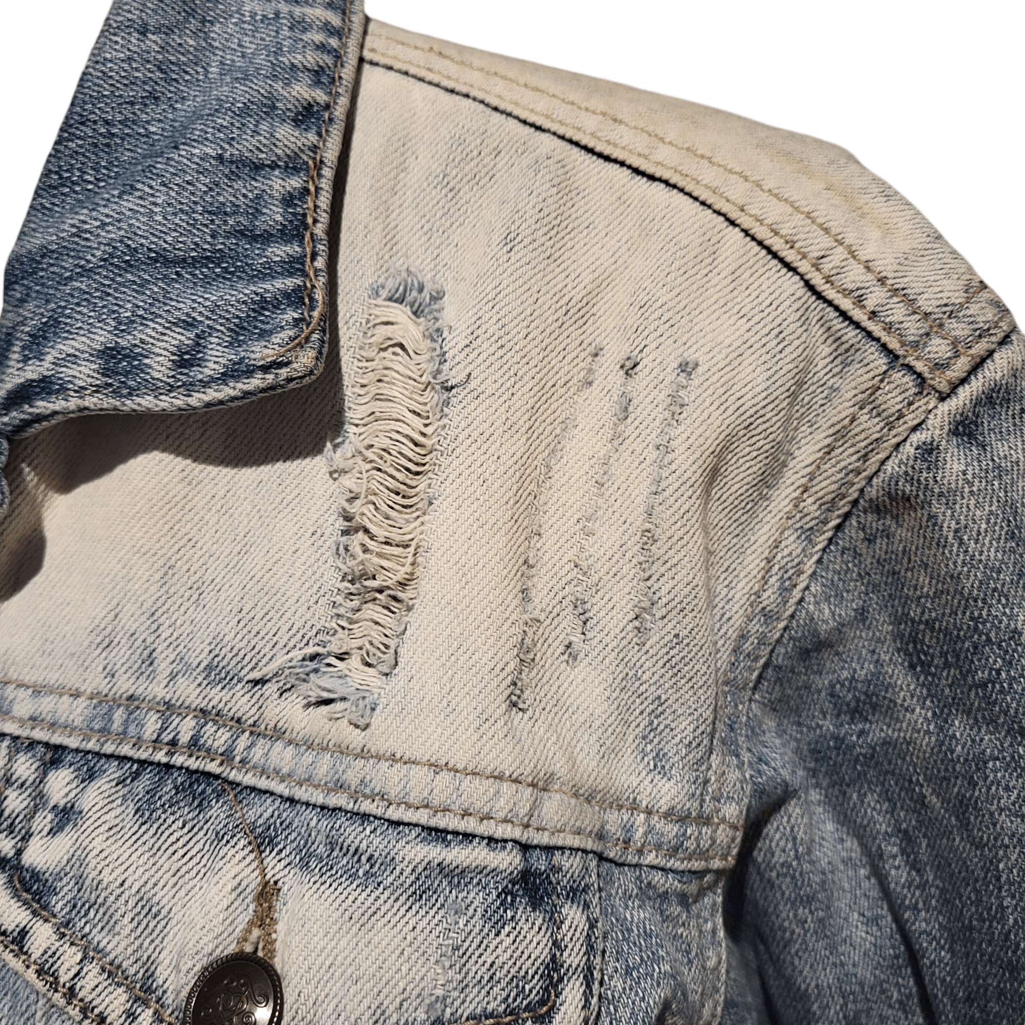 Jessica Simpson Jessica Simpson Distressed Faded Blue Denim Jean Jacket Size M / US 6-8 / IT 42-44 - 11 Thumbnail