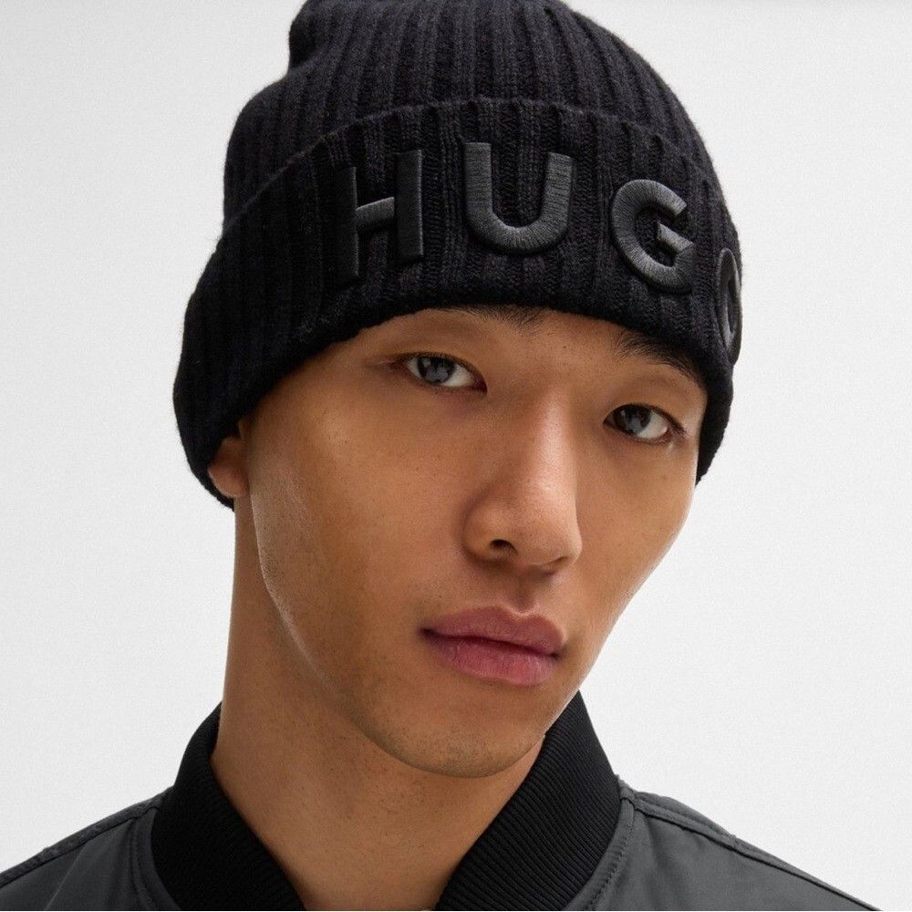 Hugo Boss Hugo Boss Logo Beanie With Black Embroidery Size ONE SIZE - 1 Thumbnail