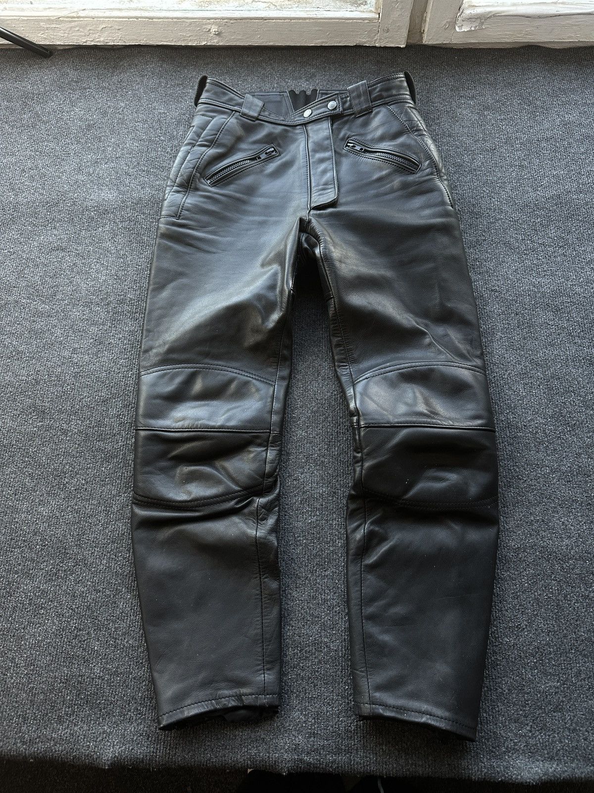 Leather 🚨GRAIL LEATHER PANTS RACING VNTG Cowboy Biker Leather Pants Size US 27 - 1 Thumbnail