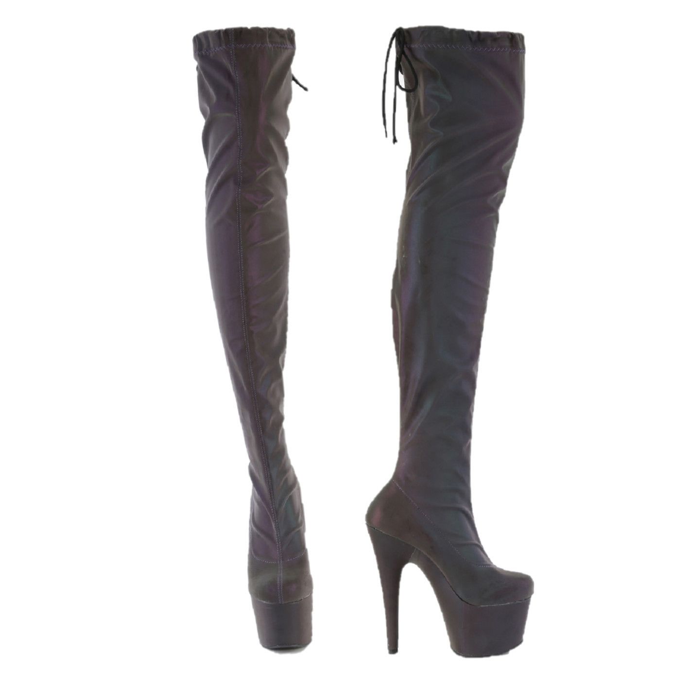 Other Pleaser Reflective Stretch Thigh High Platform 7 Inch High H Size US 8 / IT 38 - 4 Thumbnail