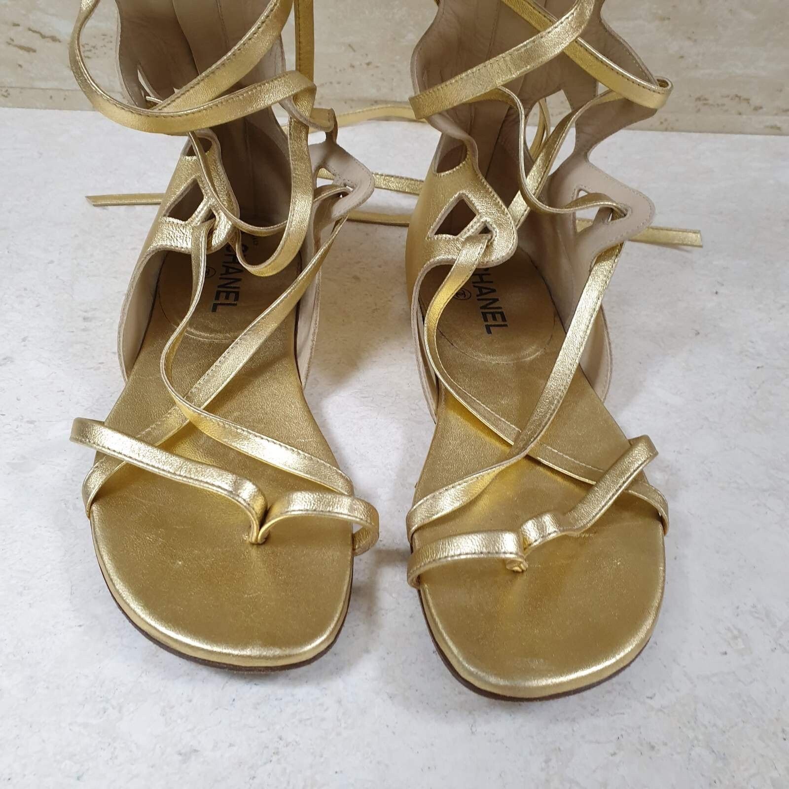 Chanel Chanel Gold Gladiator Sandals Sz.38 Size US 7 / IT 37 - 8 Thumbnail