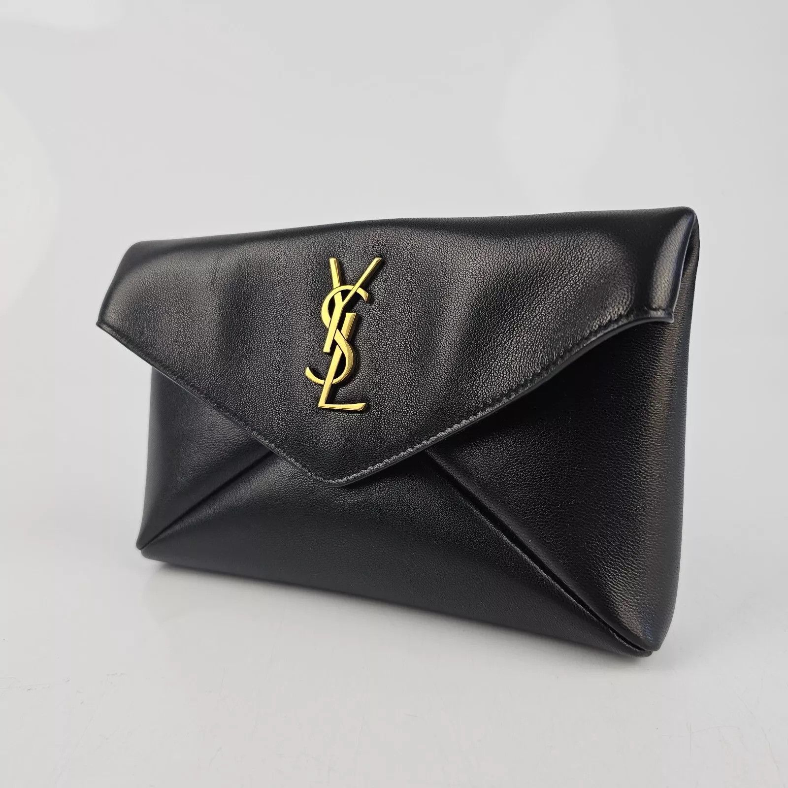 Saint Laurent Paris YSL Cassandre Small Black Leather Envelope Pouch New Size ONE SIZE - 3 Thumbnail