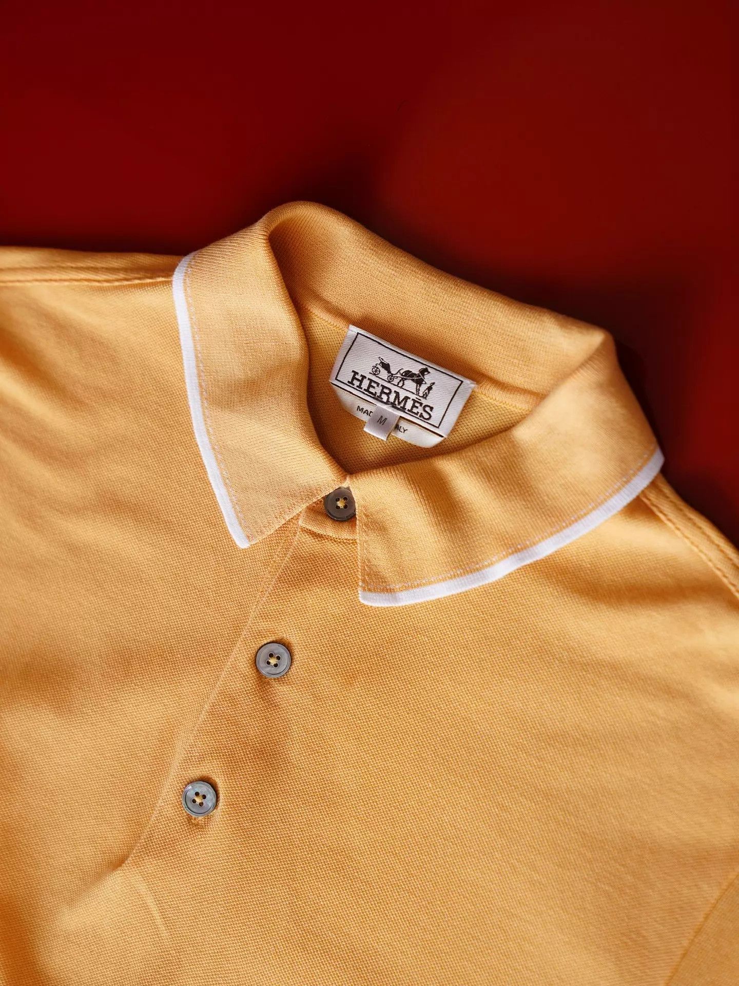 Hermes Men's Hermes Mango Yellow Cotton Polo M Mint Size US M / EU 48-50 / 2 - 3 Thumbnail