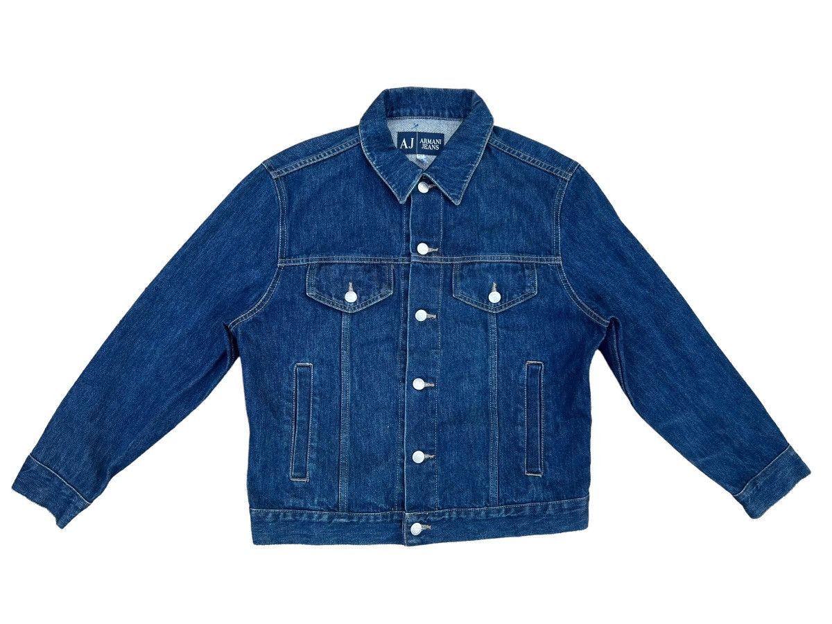 image of Aj Armani Jeans Indigo 002 Series Denim Trucker Jacket in Blue, Men's (Size Medium)