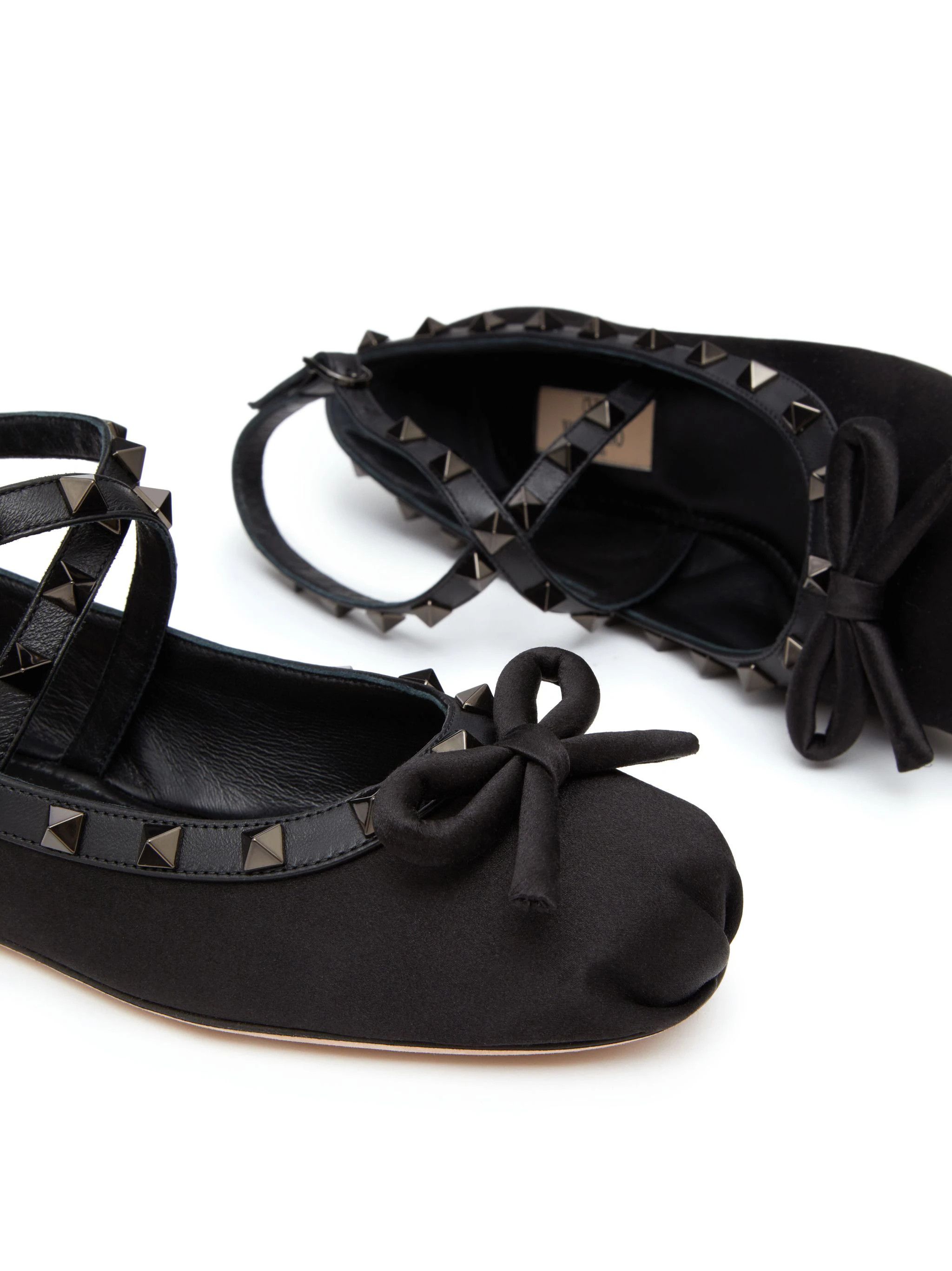 Valentino o1s22i1n0924 Silk Rockstud Ballet Flats in Black Size US 9 / IT 39 - 5 Thumbnail