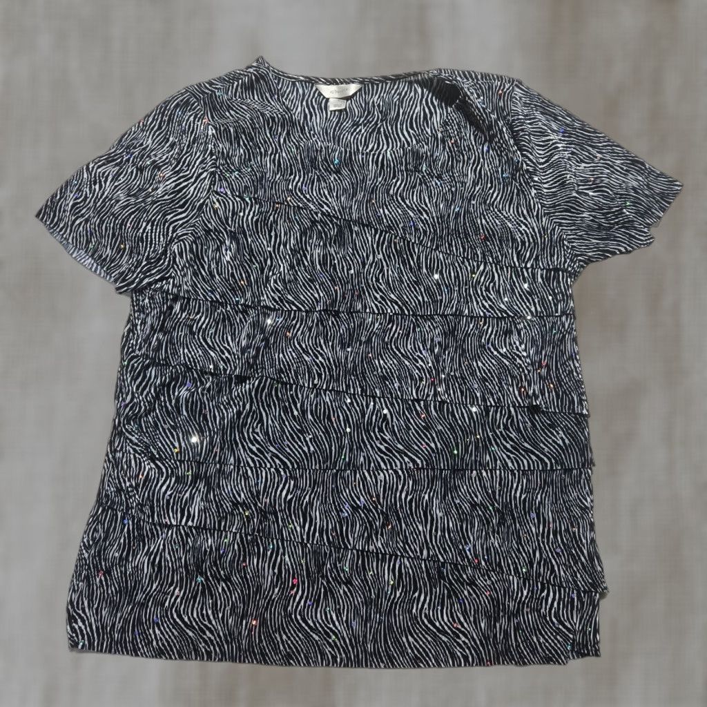 Vintage CJ Banks Black Stripped Blouse Tunic Shiny Flapper Women's Plus Size 1X Shirt Size XL / US 12-14 / IT 48-50 - 1 Thumbnail