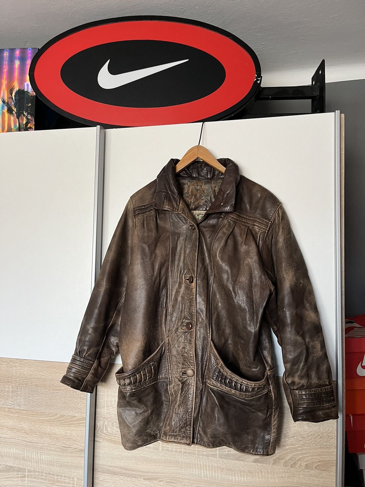 Vintage Vintage 80’s Italian Distressed Leather Jacket 90 Y2K Milita Size US M / EU 48-50 / 2 - 1 Thumbnail