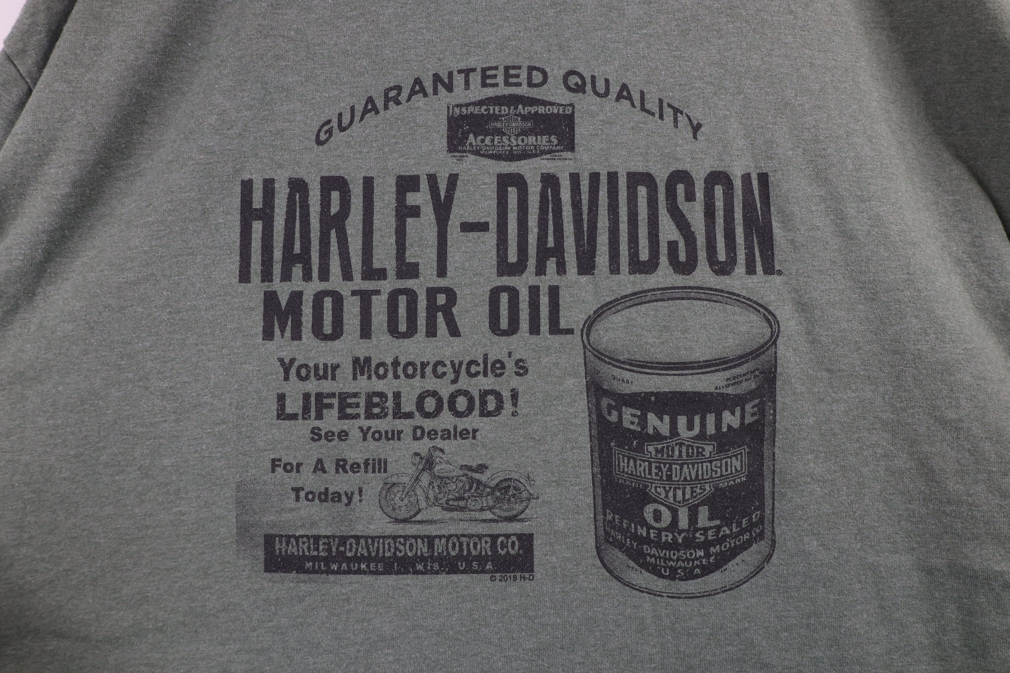 Harley Davidson × Vintage Vintage Y2K Harley Davidson Spell Motor Oil T-Shirt Green Size US XXL / EU 58 / 5 - 4 Thumbnail