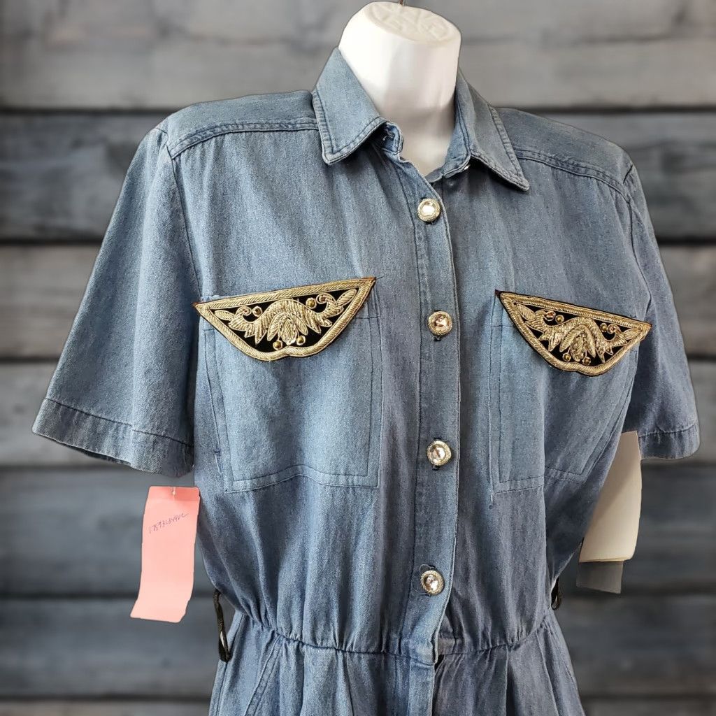 Vintage PG Collections by Ginger Bort Womens Romper Sz 6 Blue Short Sleeve Jumpsuit 100% cotton Casual Birthday Womens Size 28" / US 6 / IT 42 - 1 Thumbnail