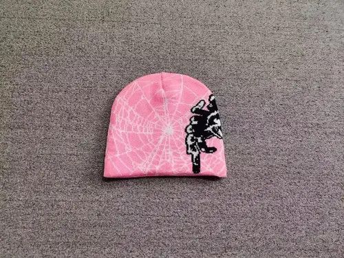 Other Spider Web Graphic No Cuff Beanie Hat Pink Size ONE SIZE - 1 Thumbnail