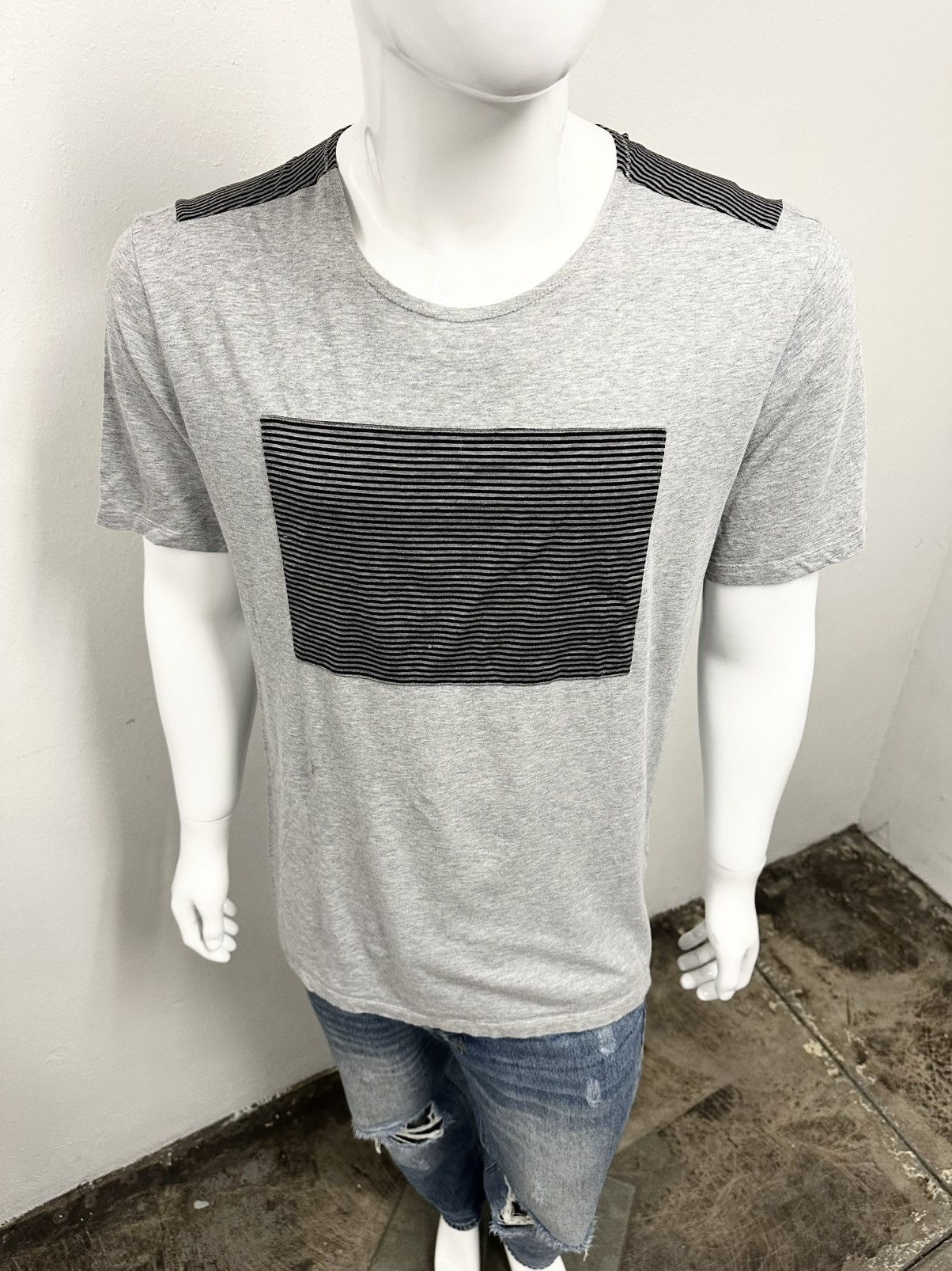 Maison Margiela Maison Margiela Heather Grey Striped Oversized Cotton Tee Size US L / EU 52-54 / 3 - 1 Thumbnail