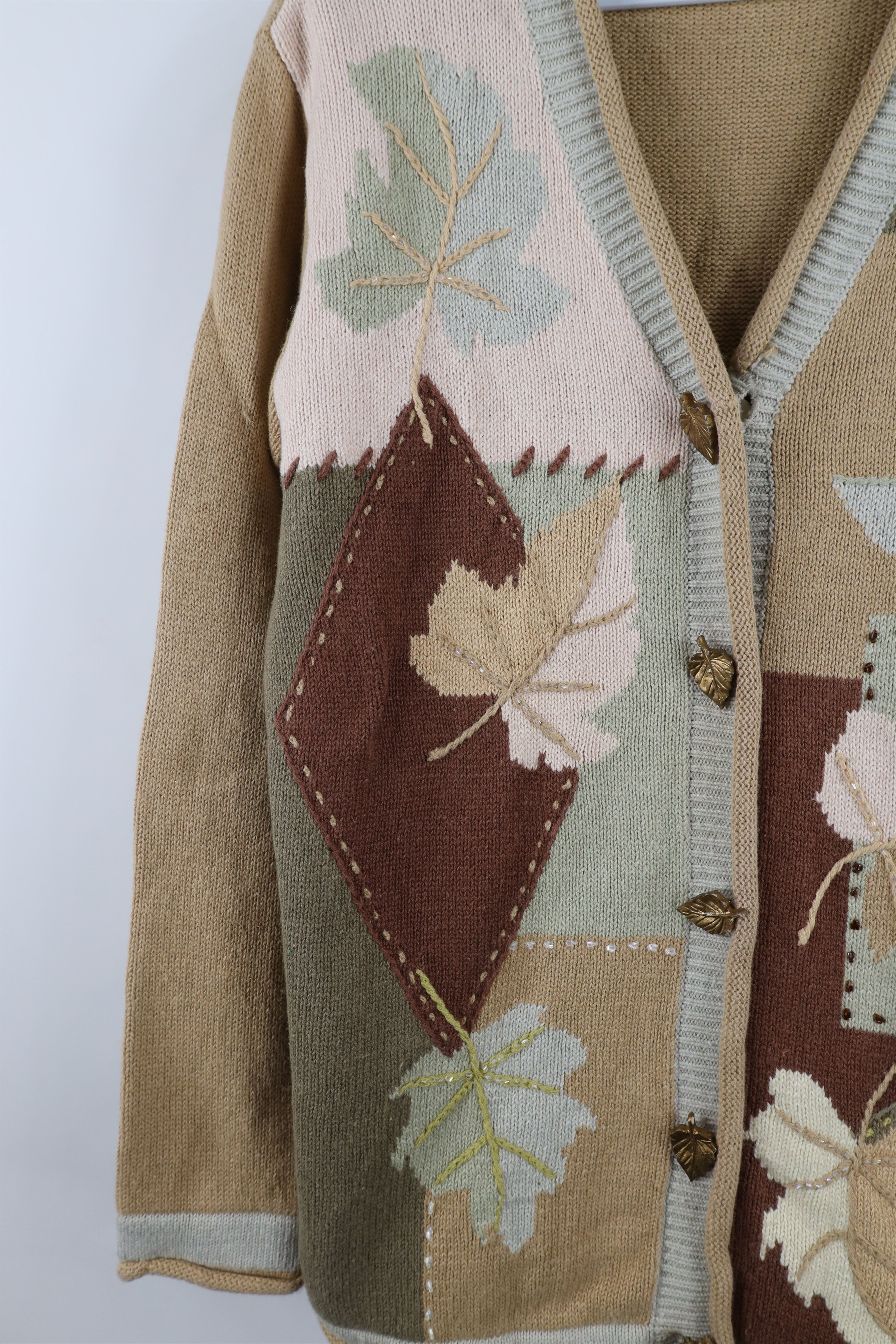 Vintage Vintage 90s Streetwear Autumn Leaf Knit Cardigan Sweater Size S / US 4 / IT 40 - 4 Thumbnail