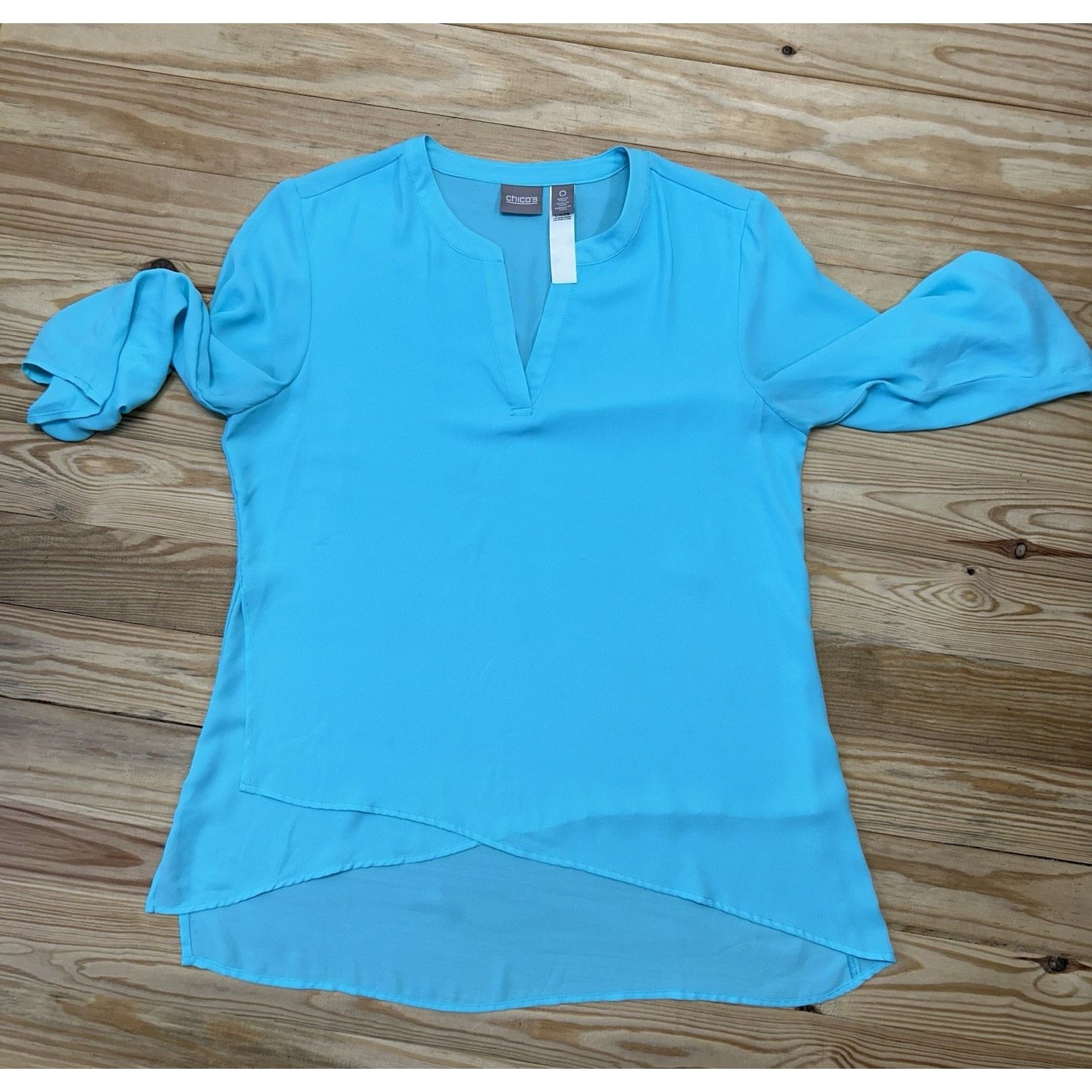 Chicos CHICO'S Size 0 Small Womens Teal Split Neck Blouse Size S / US 4 / IT 40 - 4 Thumbnail