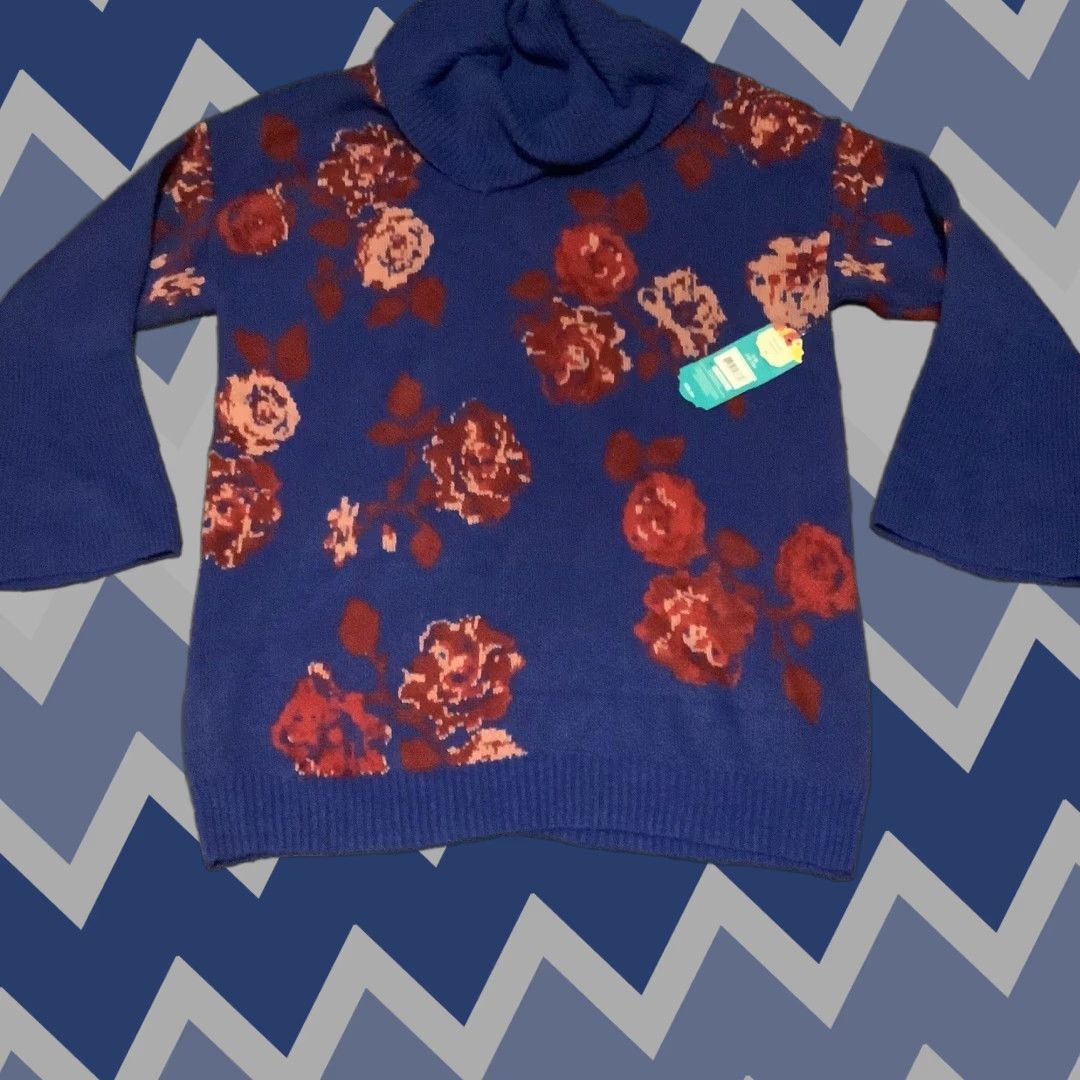 Vintage VINTAGE The Pioneer Woman Floral Jacquard Cowl Neck Tunic Sweater L Blue Size L / US 10 / IT 46 - 1 Thumbnail
