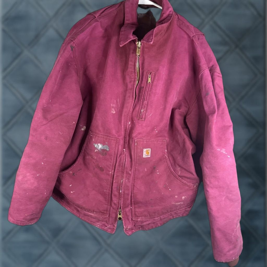 Carhartt VINTAGE Carhartt Jacket Mens XL Pink Canvas Duck Sherpa Lined Full Zip Workwear Bomber Size US XL / EU 56 / 4 - 1 Thumbnail