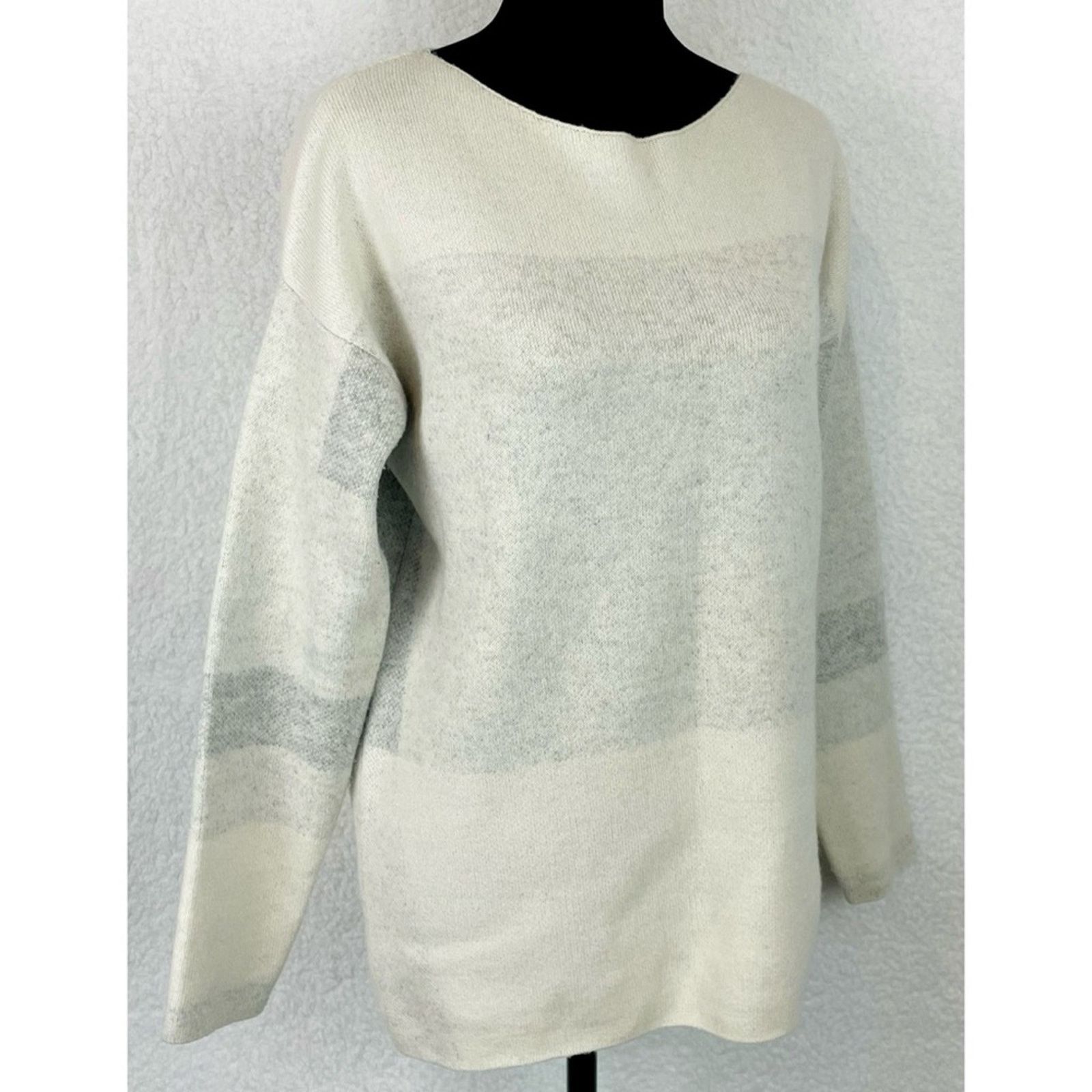 Vince VINCE • Cream/Grey Wool-Cashmere Oversized Knit Sweater Size XS / US 0-2 / IT 36-38 - 9 Thumbnail