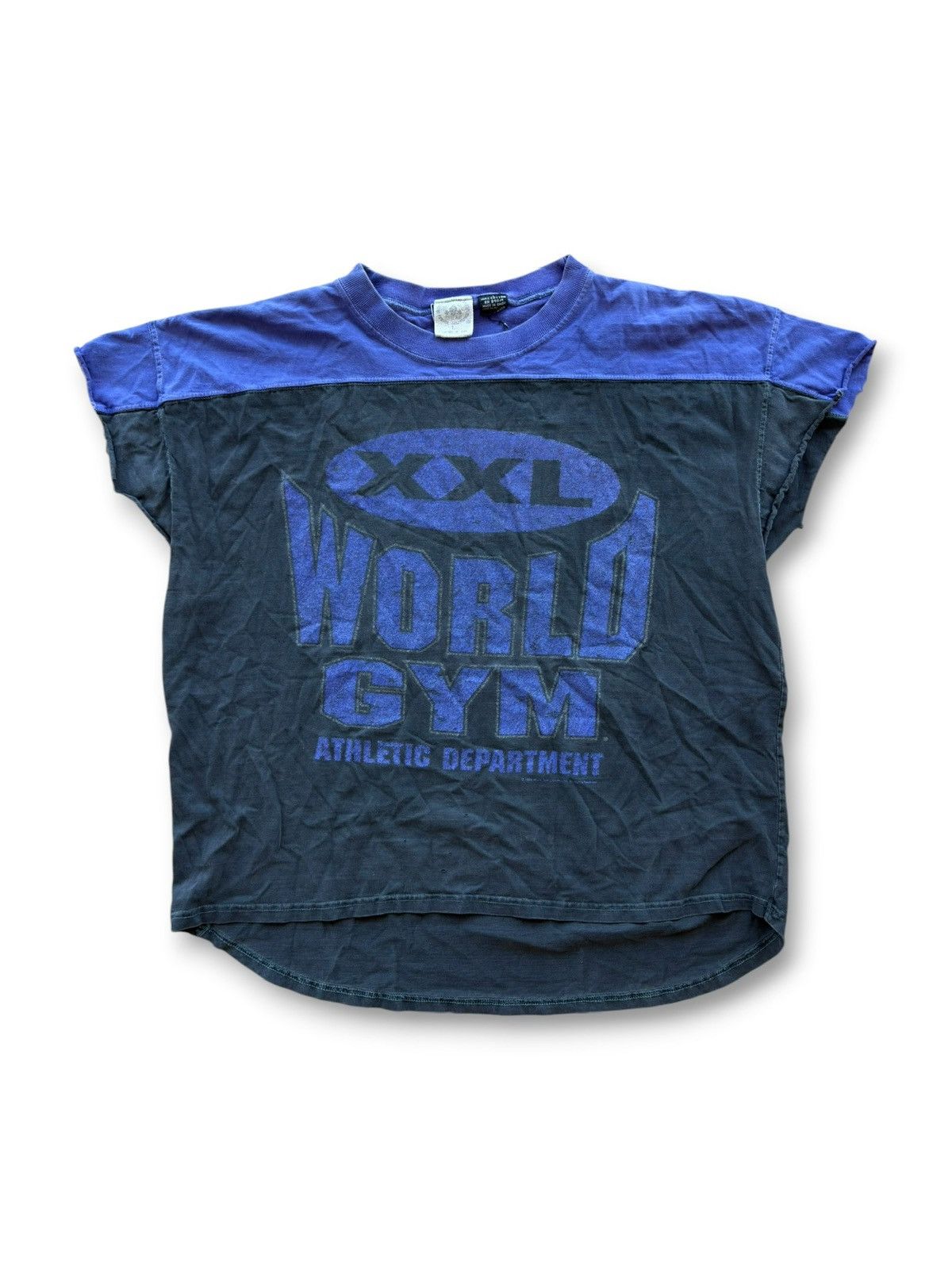Vintage *RARE* WORLD GYM XXL 1990s CUT OFF TEE BODYBUILDING Size US L / EU 52-54 / 3 - 9 Thumbnail