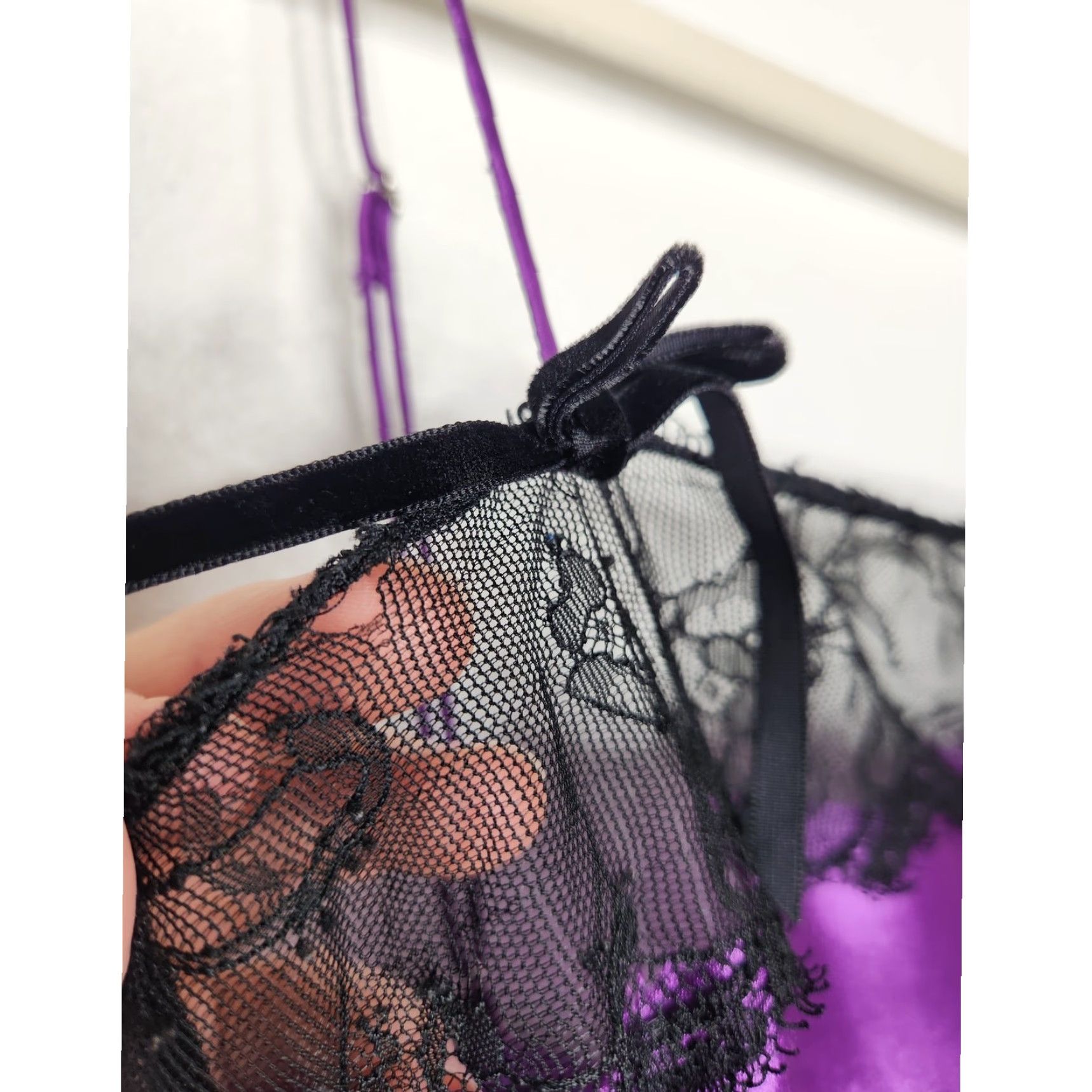 Victoria's Secret VINTAGE Victoria's Secret Satin Slip Dress Lace Bows Purple L Women's Short 32 18 90s Y2K Witchy Dress Size L / US 10 / IT 46 - 4 Thumbnail