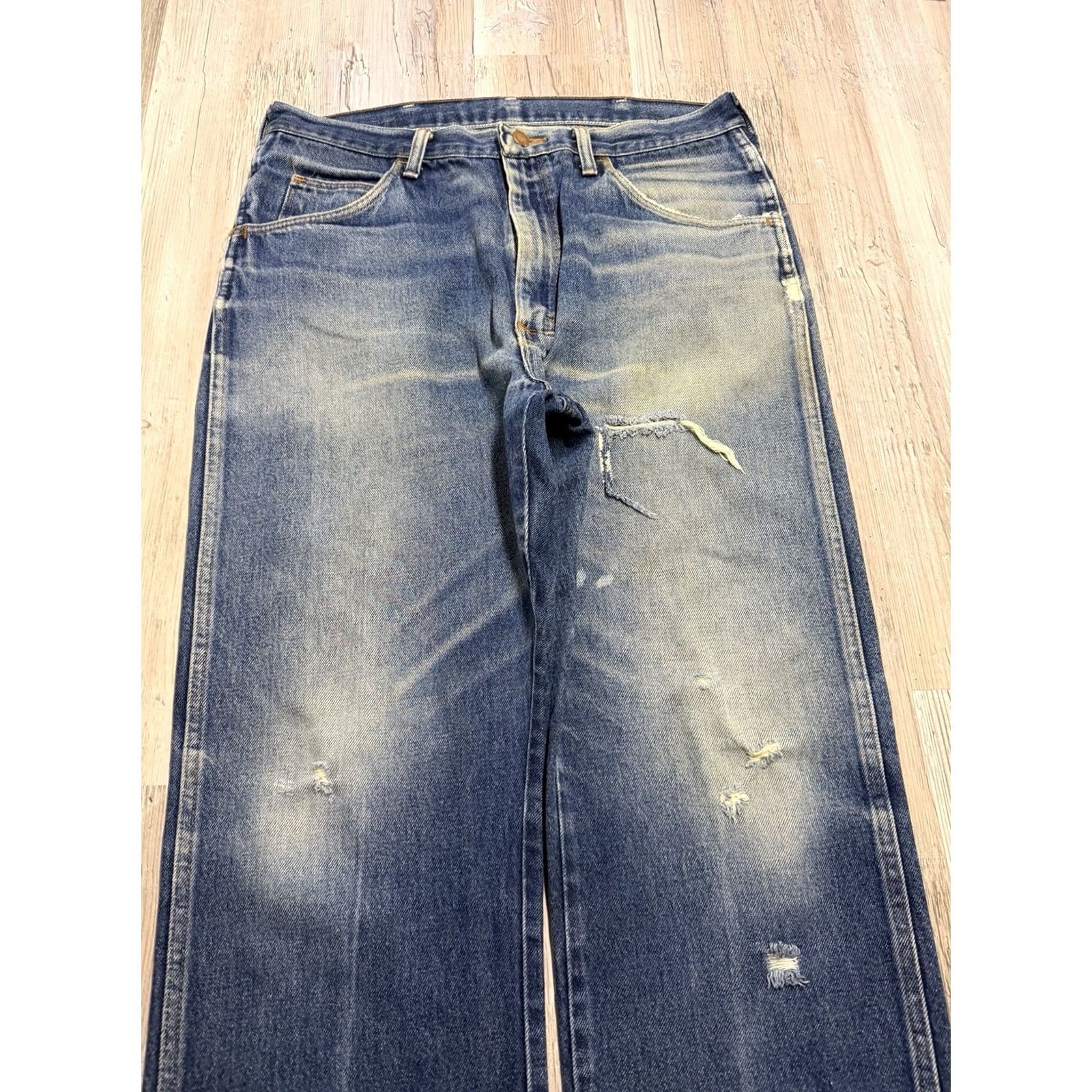 Denime Vintage Rustler Jeans Mens 34x33 Blue Denim 5-Pocket Zipper Button Straight Regular Casual USA 80s 90s Cowboy Mens Size US 34 / EU 50 - 5 Thumbnail