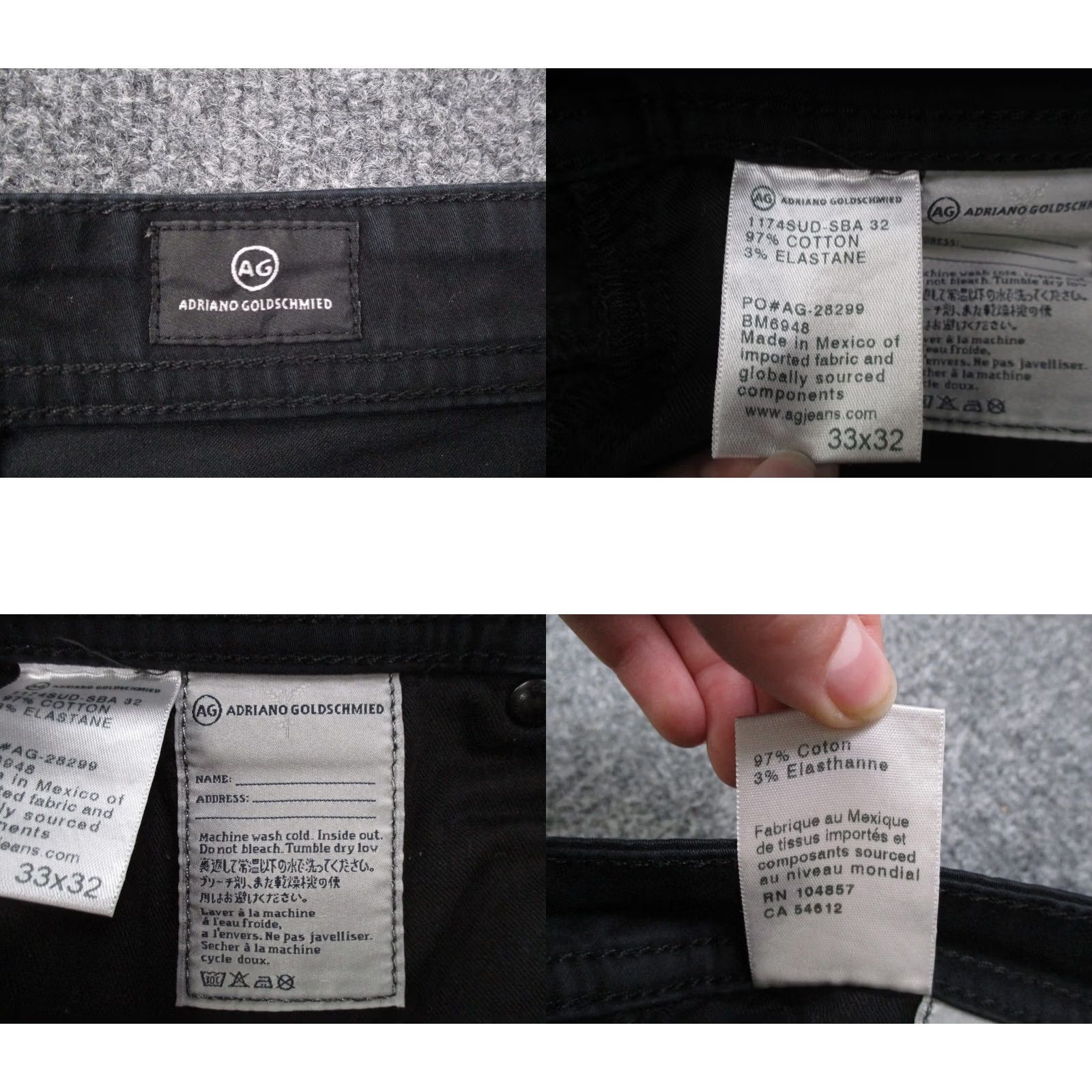 Denime AG Adriano Goldschmied Jeans Men 33 X 32 Black Denim The Graduate Tailored Leg Jeans Size US 34 / EU 50 - 8 Thumbnail