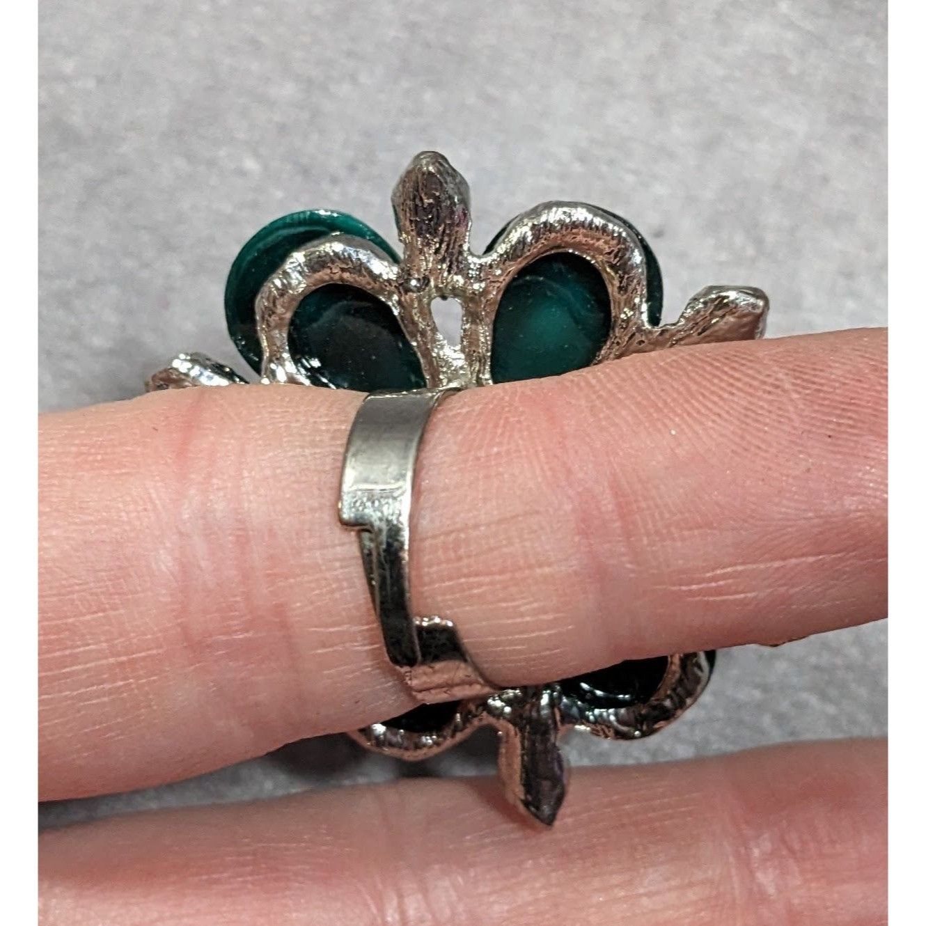 Other Fairycore Floral Glam Green And Silver Tone Adjustable Ring Size ONE SIZE - 9 Thumbnail