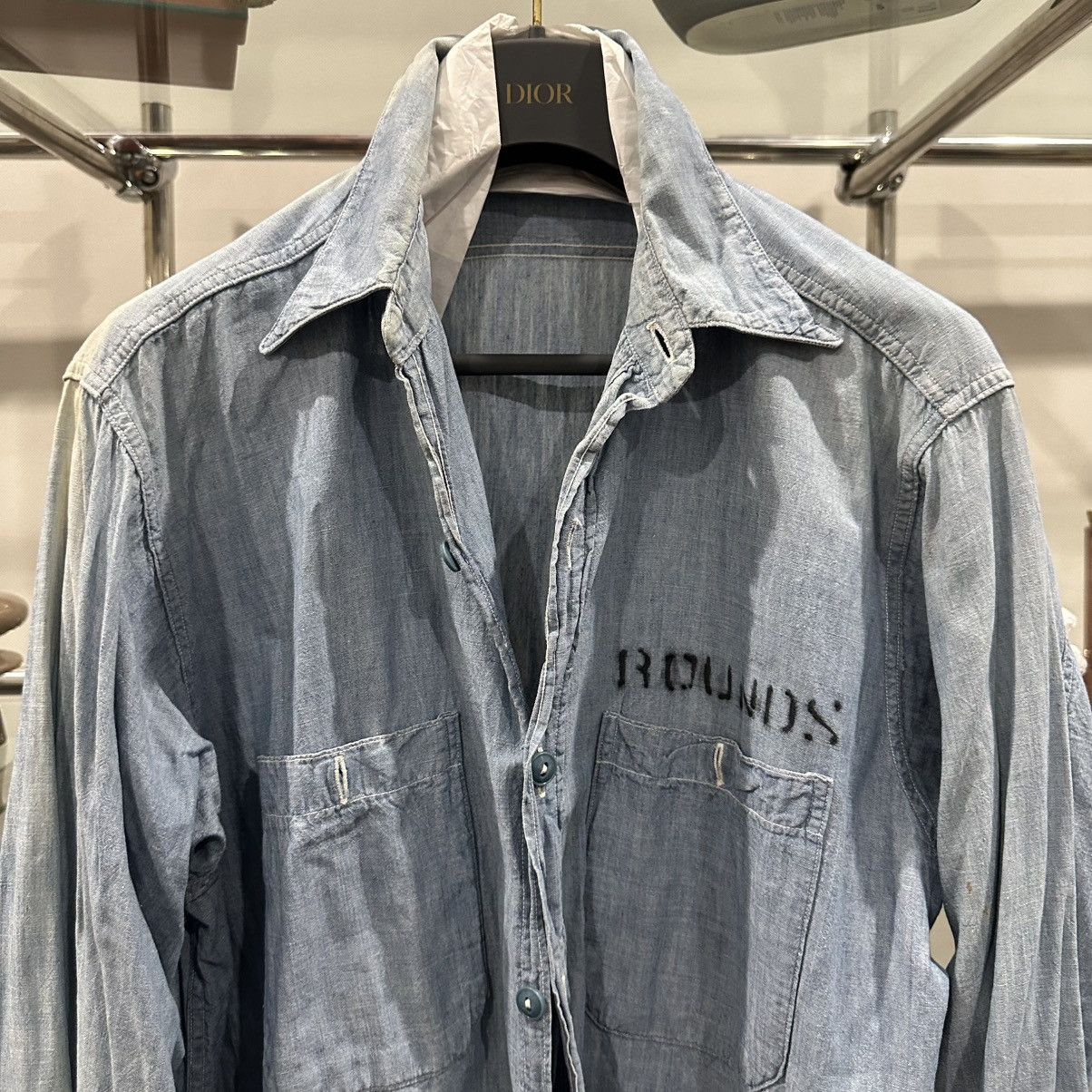 Vintage ORIGINAL 1940's～ "U.S.N" BLUE CHAMBRAY SHIRT Size US M / EU 48-50 / 2 - 2 Thumbnail