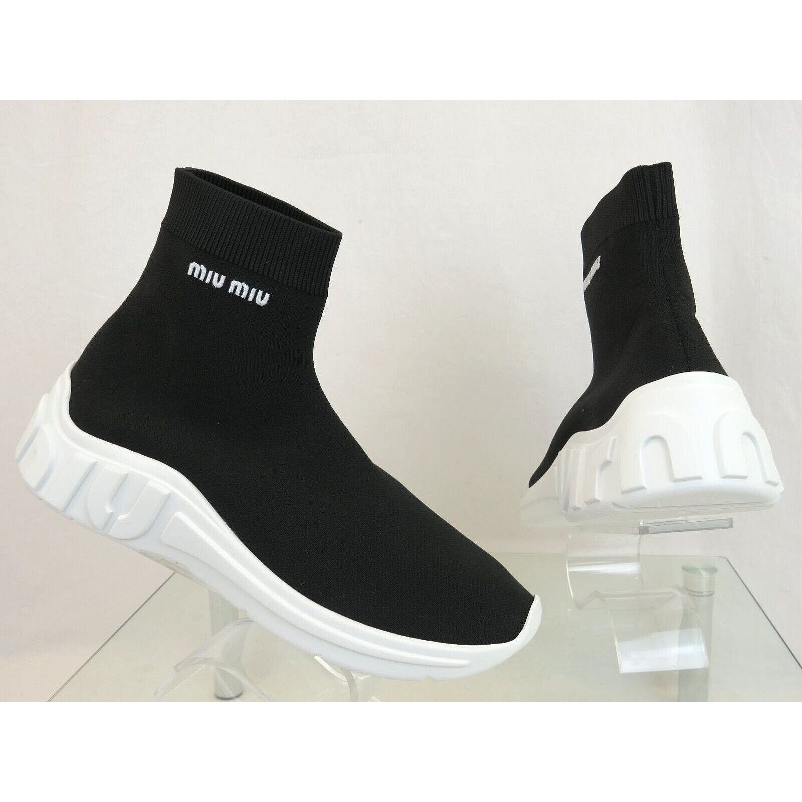 5T664C BLACK KNIT WHITE LOGO PULL ON HIGH SOCK SNEAKERS 41
