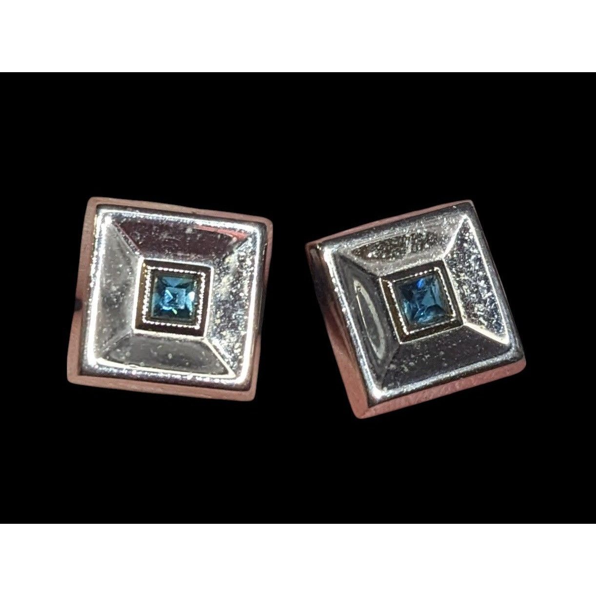 Other Vintage Square Silver Tone Cufflinks With Blue Gem Accents Size ONE SIZE - 1 Thumbnail