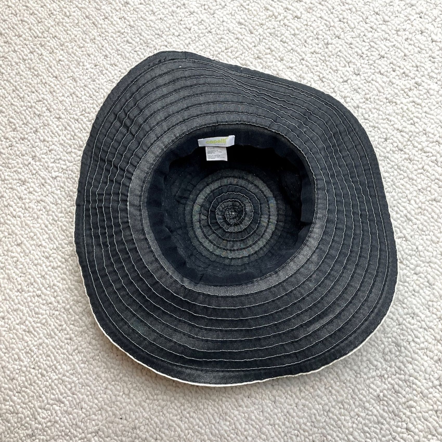 Vintage Capelli New York Sun Hat Womens One Size Black White Striped Wide Brim Cotton Size ONE SIZE - 4 Thumbnail