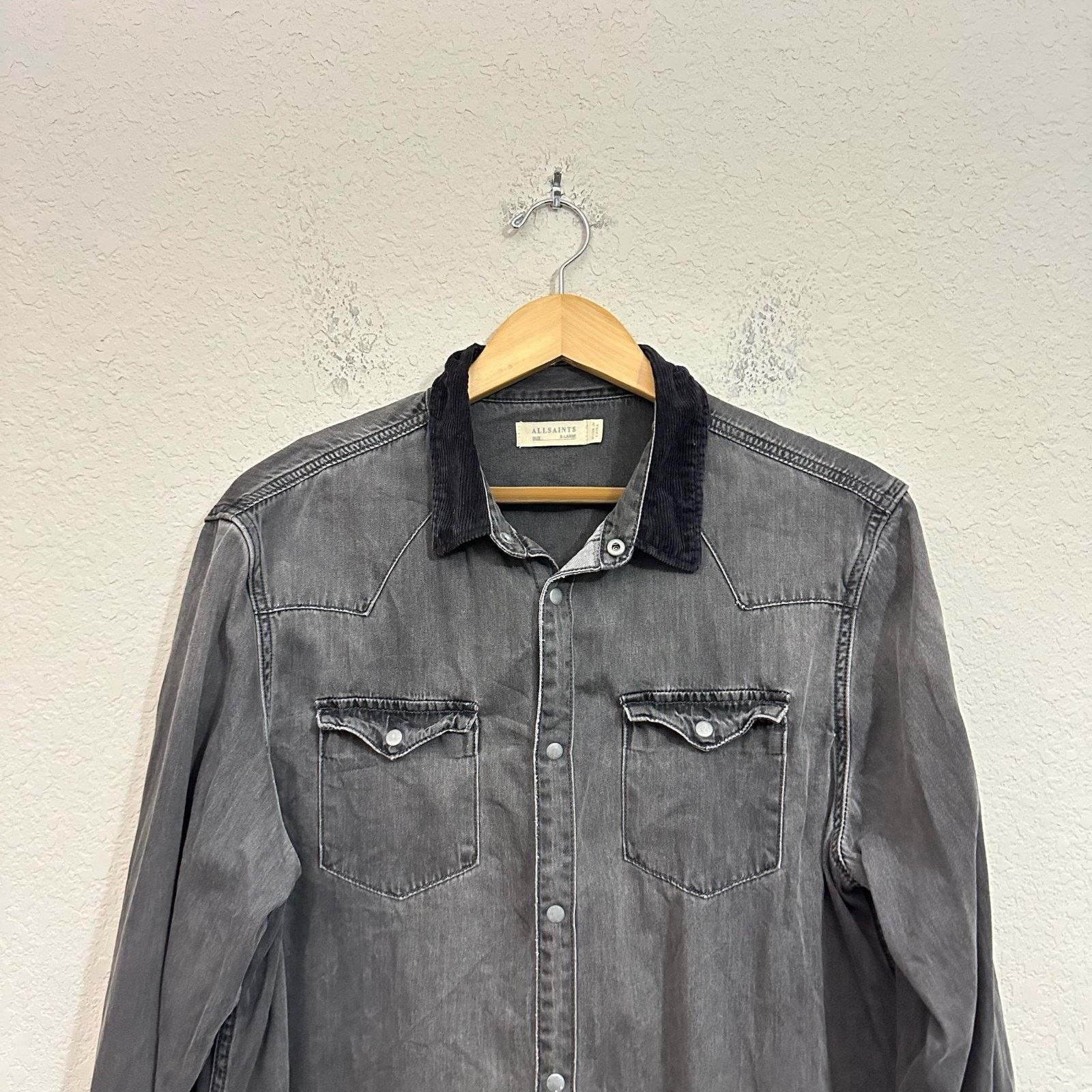 Allsaints ALLSAINTS Genki Shirt Denim Snap Corduroy Collar Western Size US XL / EU 56 / 4 - 4 Thumbnail