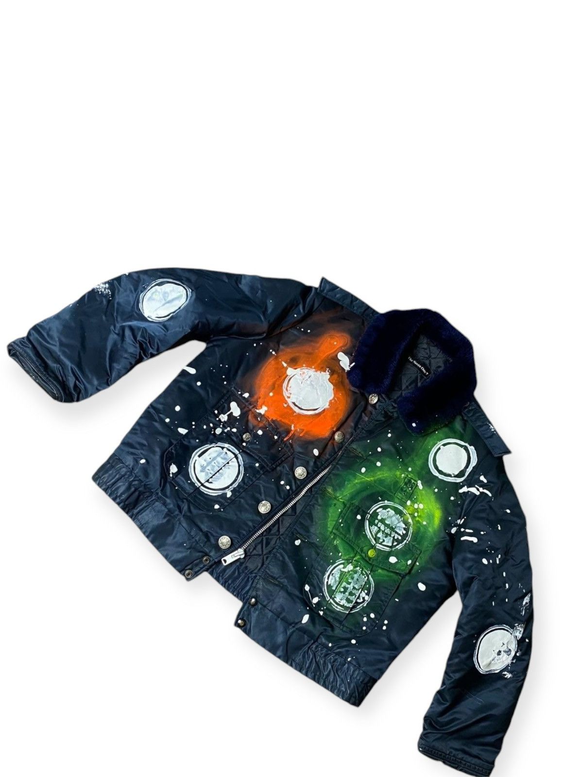 Vintage Hand-painted up cycle unisex bomber jacket. Size US L / EU 52-54 / 3 - 6 Thumbnail