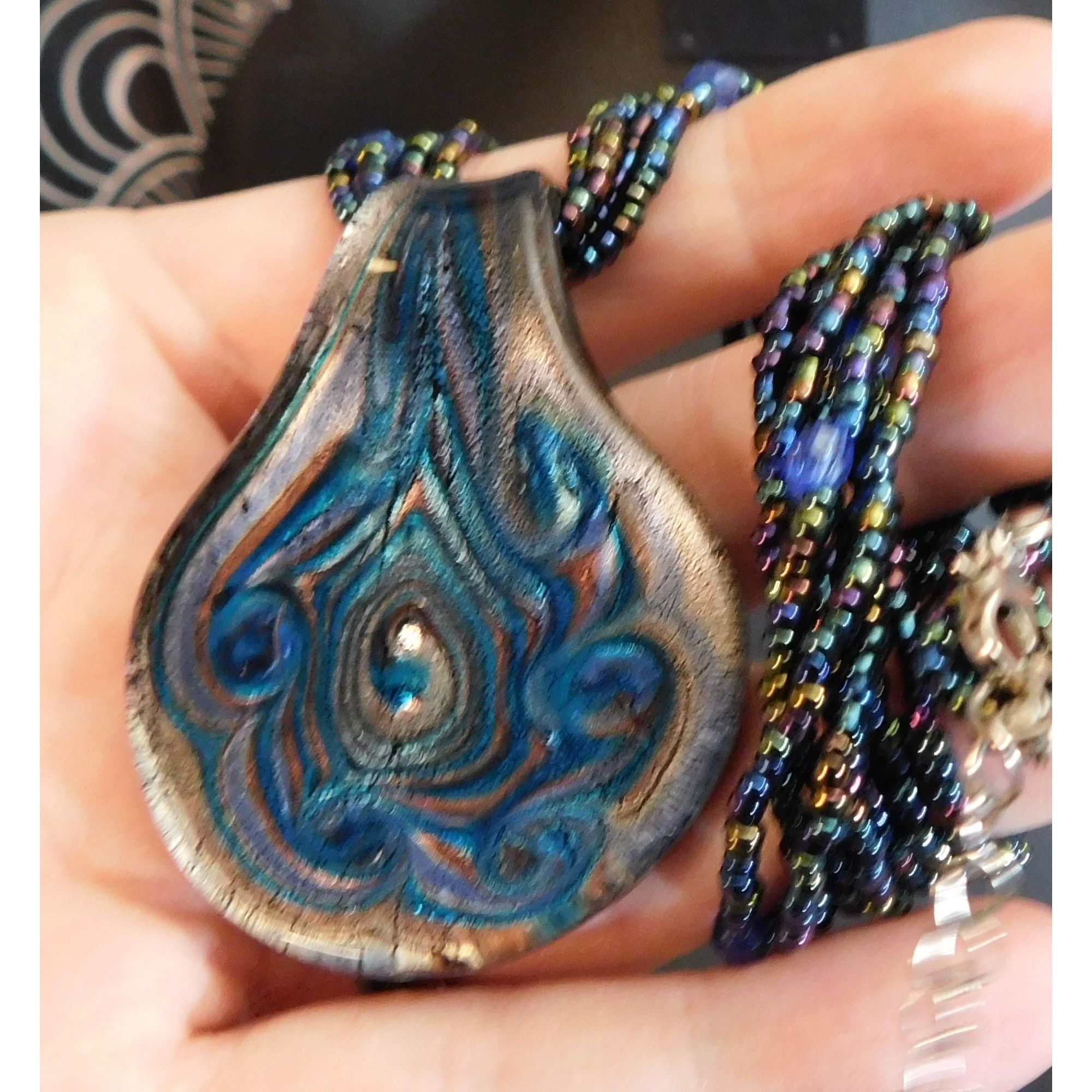 Other Mermaidcore Swirly Blue Glass Pendant Necklace With Oil Slic Size ONE SIZE - 6 Thumbnail