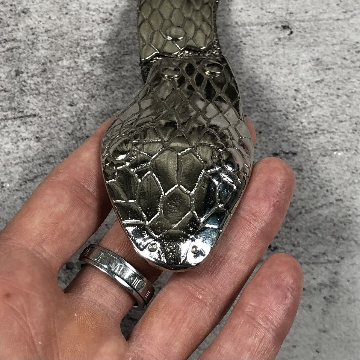 Vintage Y2K Vintage Silver Chrome Python Snake Buckle Leather Belt Size ONE SIZE - 3 Thumbnail
