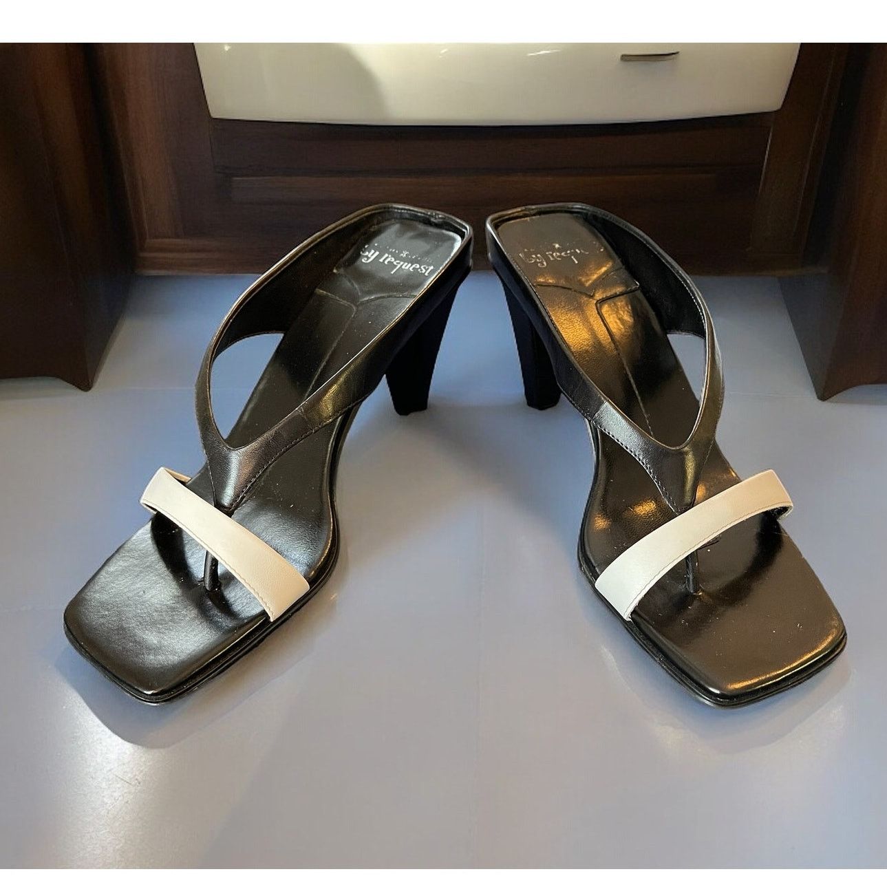 By Request Sandals Shoes Slip-Ons Heels Black White 6.5 M, Women's