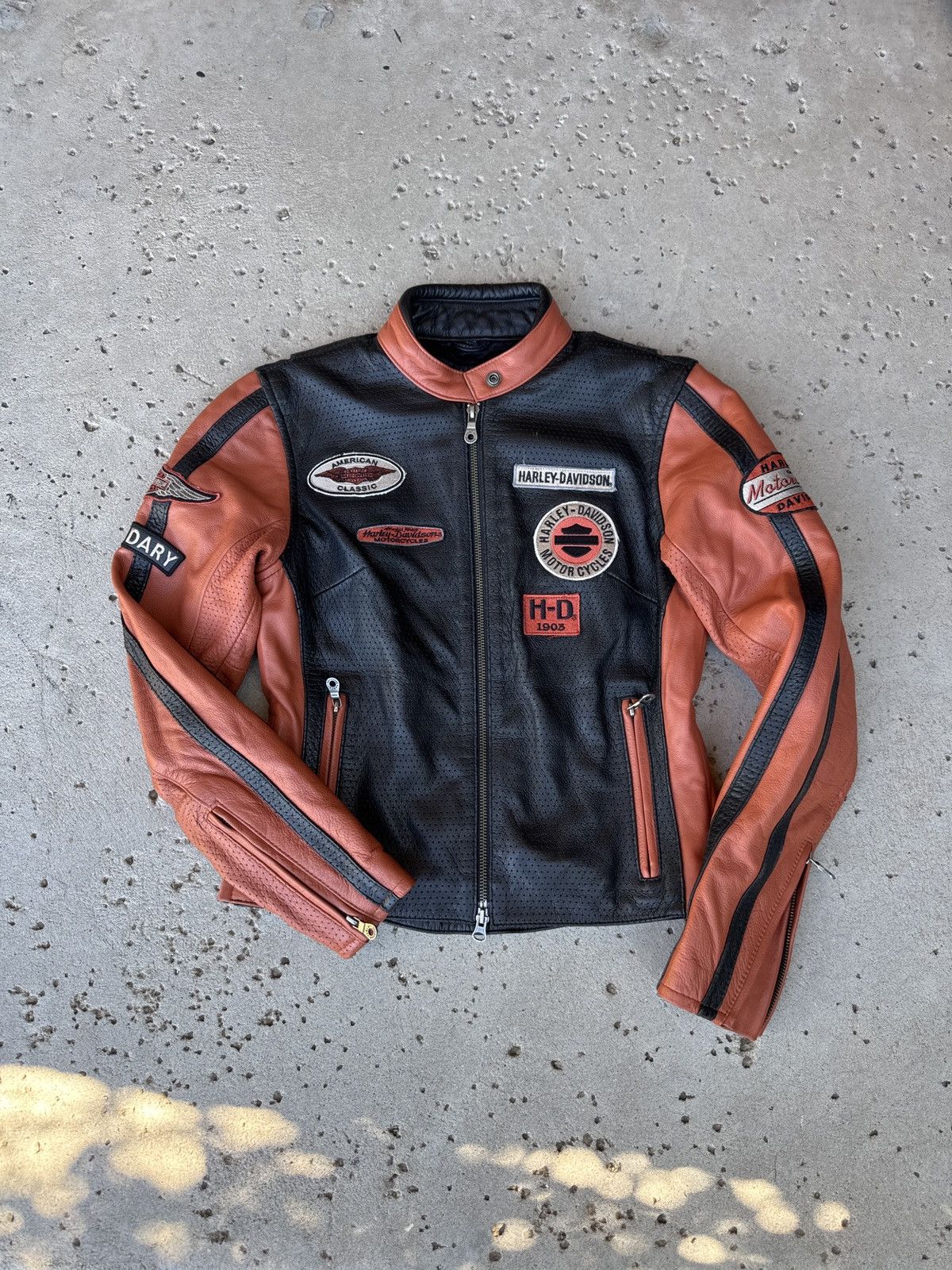 HARLEY DAVIDSON 2005 Leather Patch Jacket Size XS