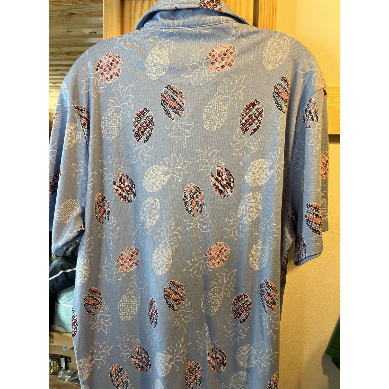 Caribbean Caribbean Men's L Blue Pineapple Button Cotton Blend Shirt Size US L / EU 52-54 / 3 - 13 Thumbnail